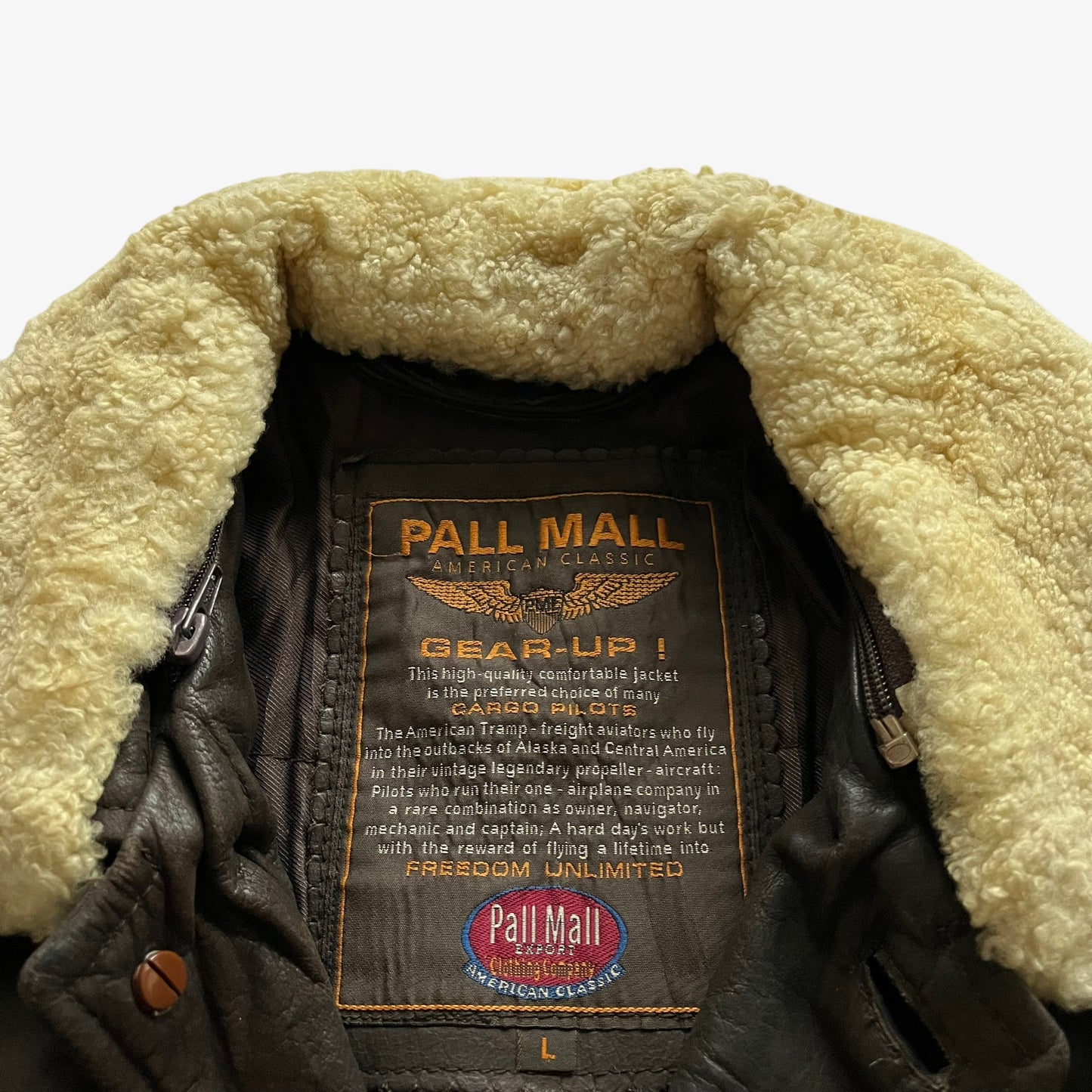 Vintage 90s Mens Pall Mall Dark Brown Leather Pilot Jacket With Faux Fur Collar Label - Casspios Dream