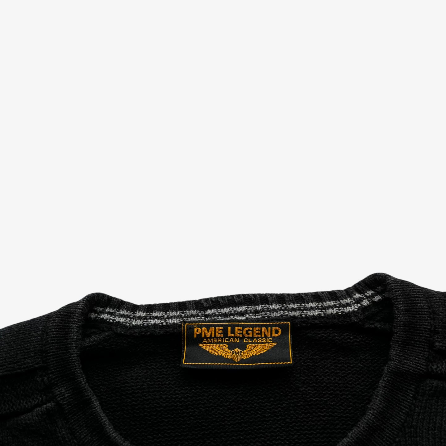 PME legend label inside of vintage 90s men's Pall Mall American classic black knitted jumper.
