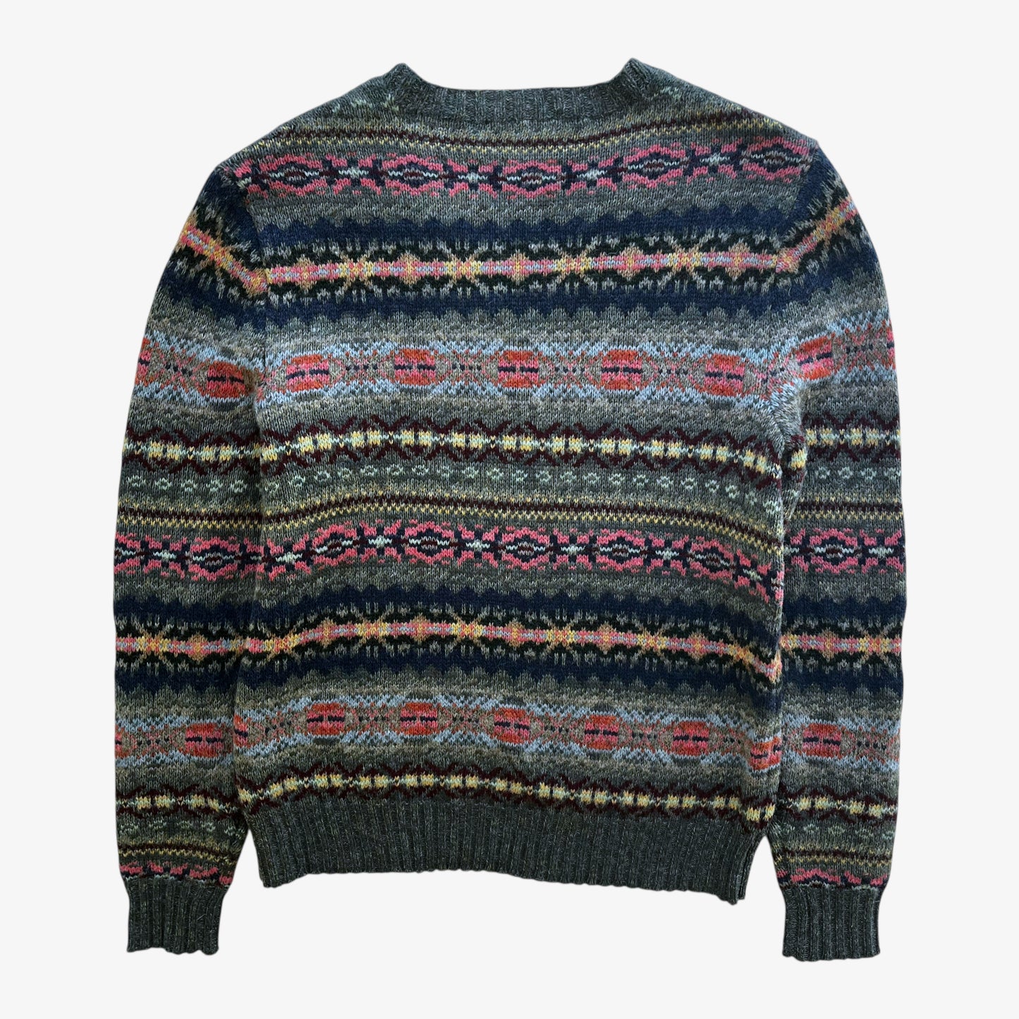 Vintage 90s Mens Polo Ralph Lauren Fair Isle Shetland Wool And Alpaca Blend V-Neck Jumper Back - Casspios Dream