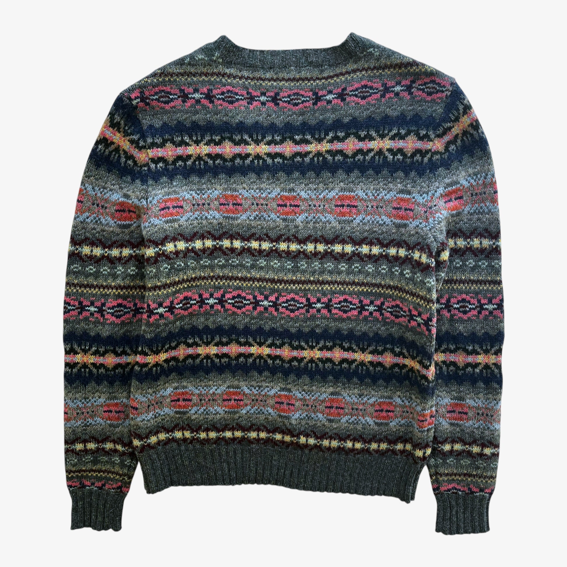 Vintage 90s Mens Polo Ralph Lauren Fair Isle Shetland Wool And Alpaca Blend V-Neck Jumper Back - Casspios Dream