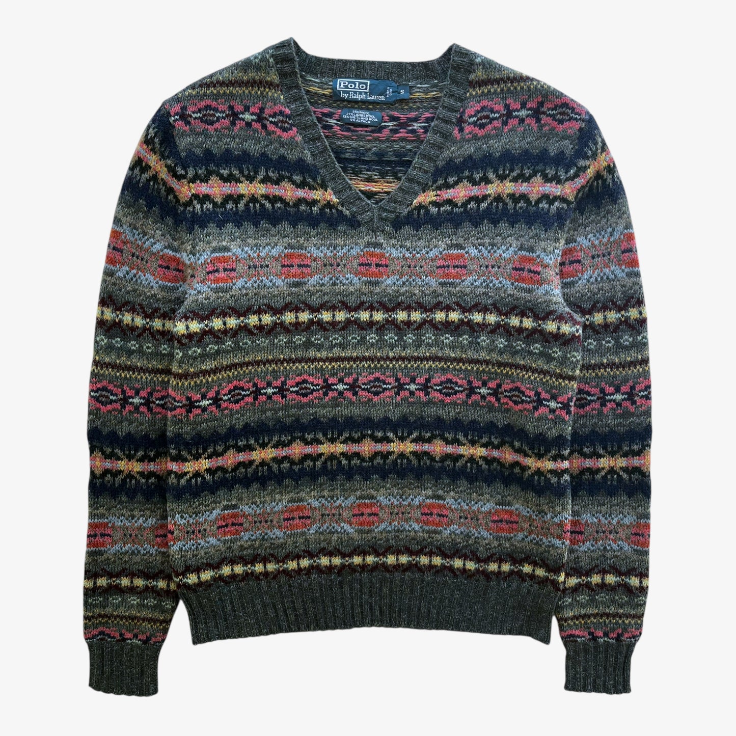 Vintage 90s Mens Polo Ralph Lauren Fair Isle Shetland Wool And Alpaca Blend V-Neck Jumper - Casspios Dream