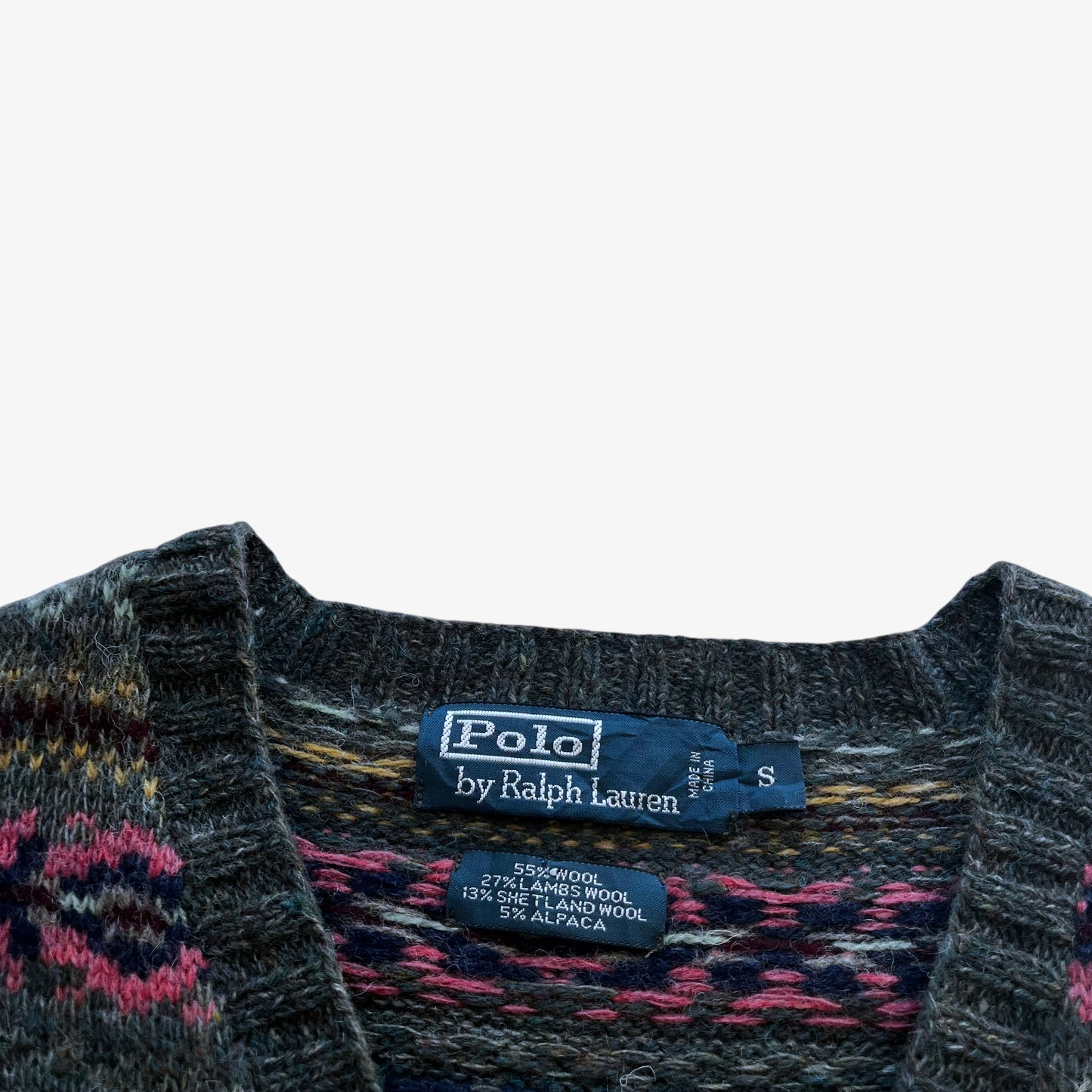 Vintage 90s Mens Polo Ralph Lauren Fair Isle Shetland Wool And Alpaca Blend V-Neck Jumper Label - Casspios Dream