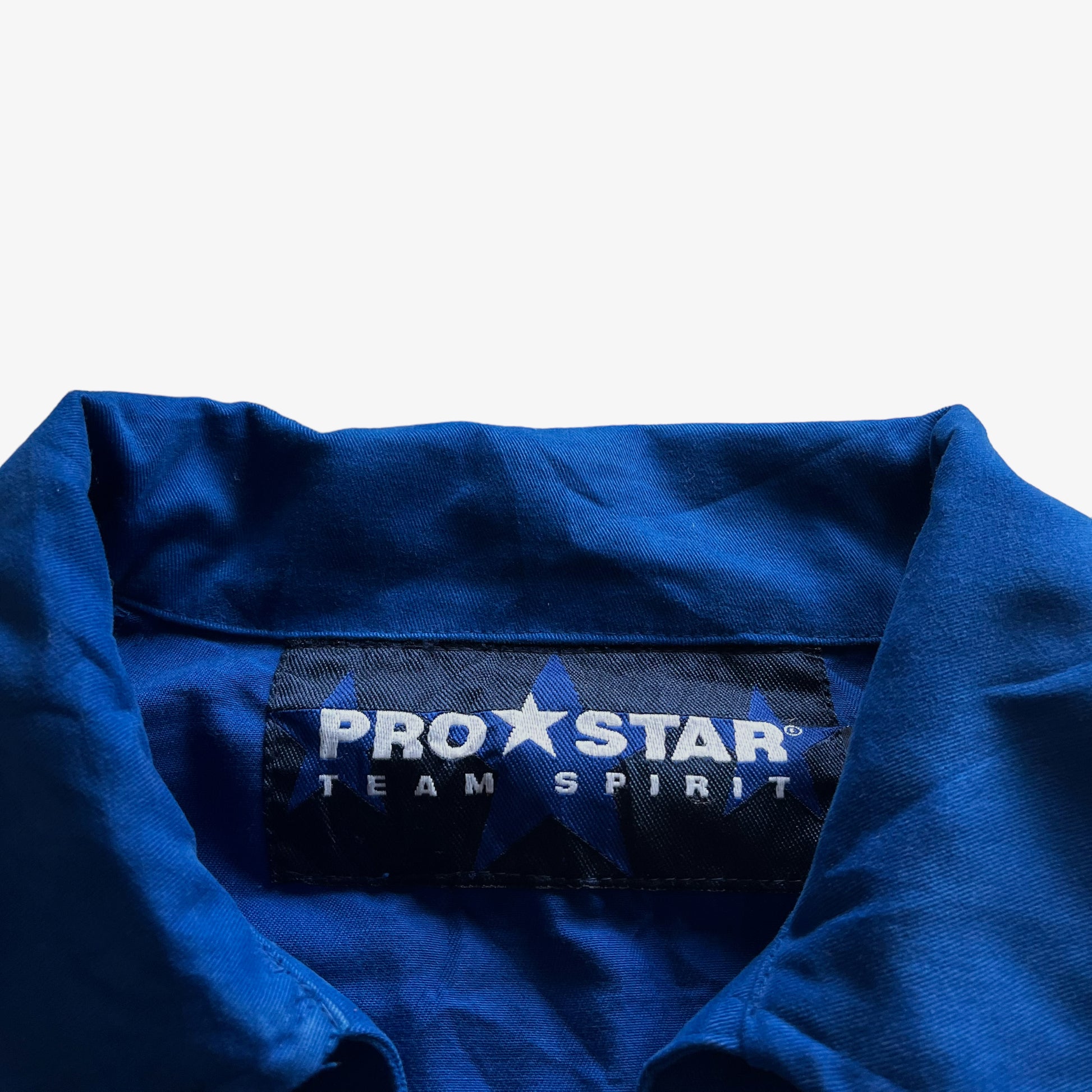 Vintage 90s Mens Pro Star Blue Drill Shirt Label - Casspios Dream