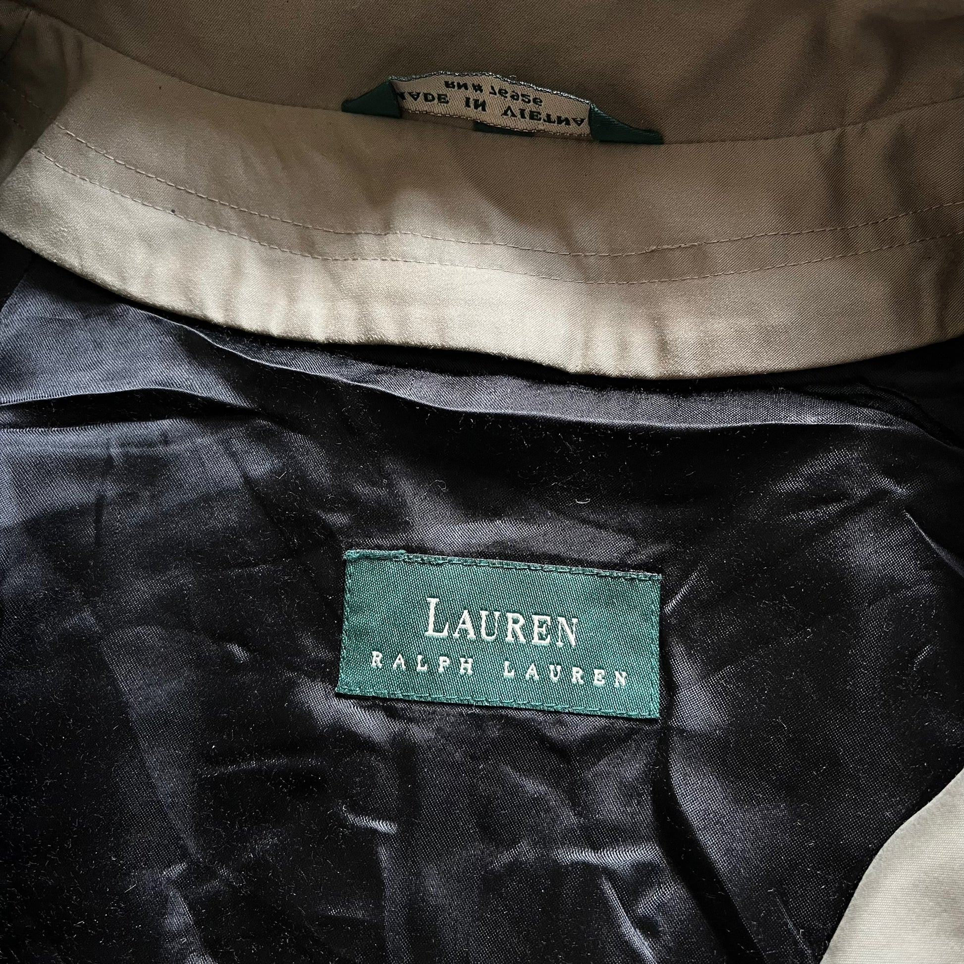 Vintage 90s Mens Ralph Lauren Khaki Trench Coat Label - Casspios Dream