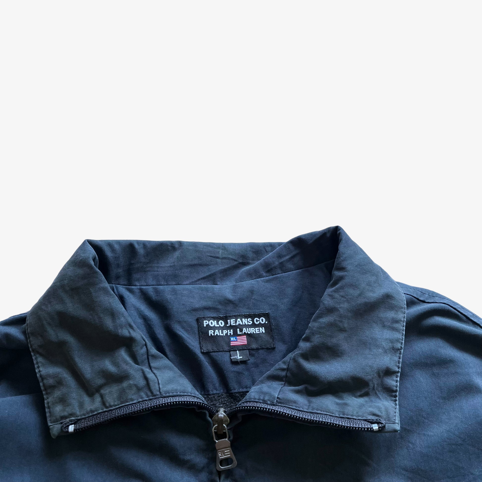 Vintage 90s Mens Ralph Lauren Polo Jeans Co RL67 Faded Navy Workwear Jacket Label - Casspios Dream