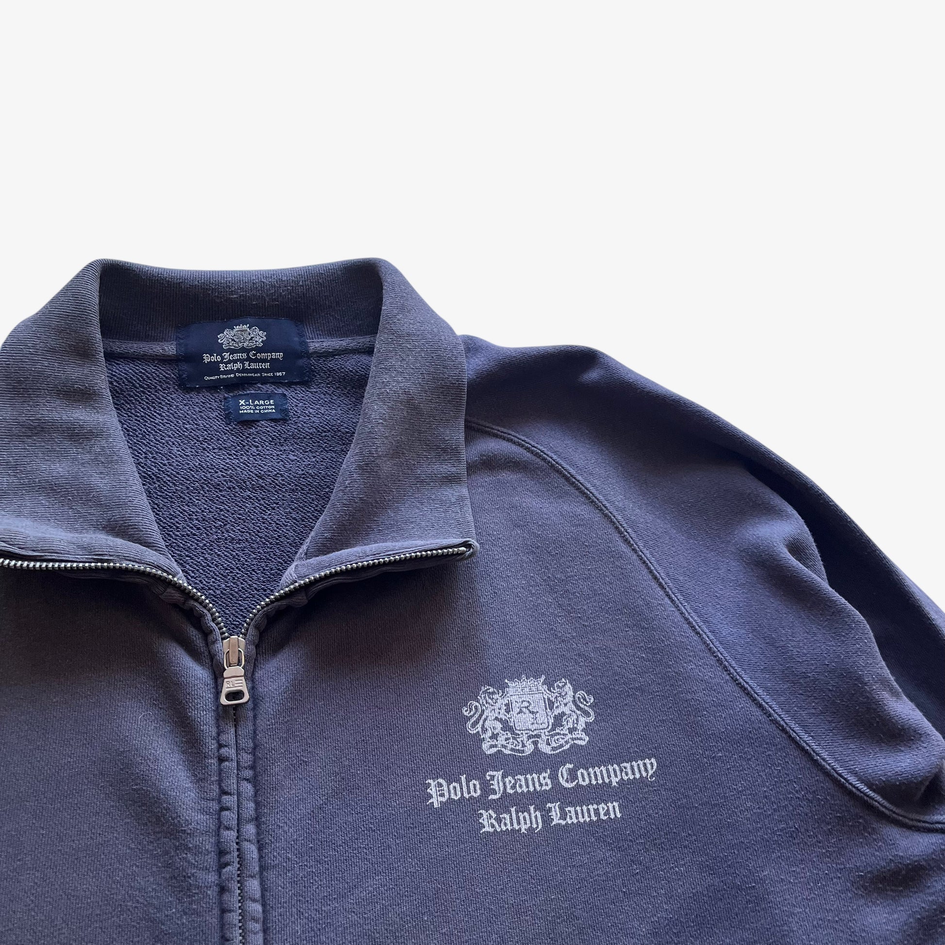 Vintage 90s Mens Ralph Lauren Polo Jeans Company Faded Grey Jacket Logo - Casspios Dream