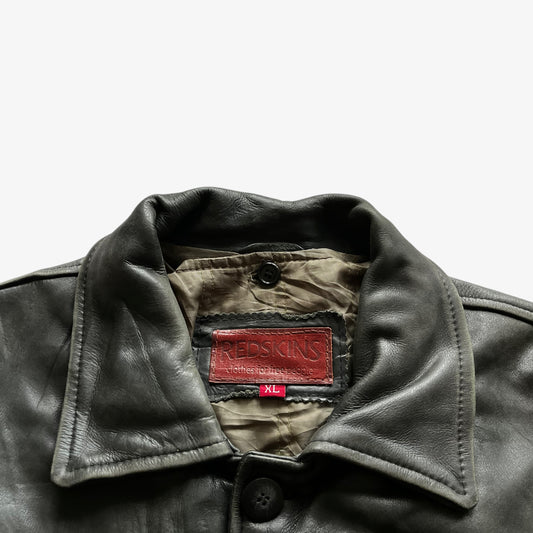 Vintage 90s Mens Redskins Black Leather Jacket Red Label Tag - Casspios Dream