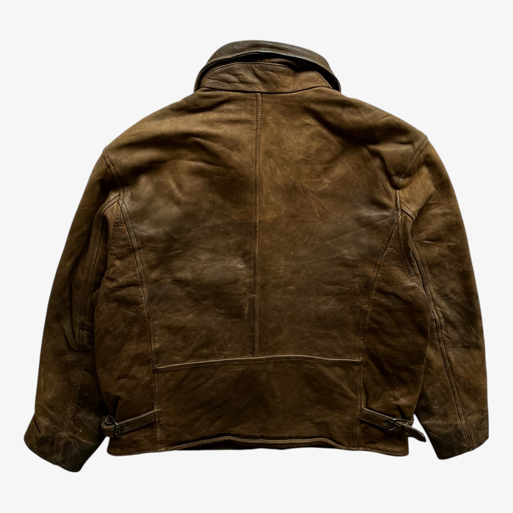 Vintage 90s Mens Redskins Brown Leather Jacket R Collection Back - Casspios Dream