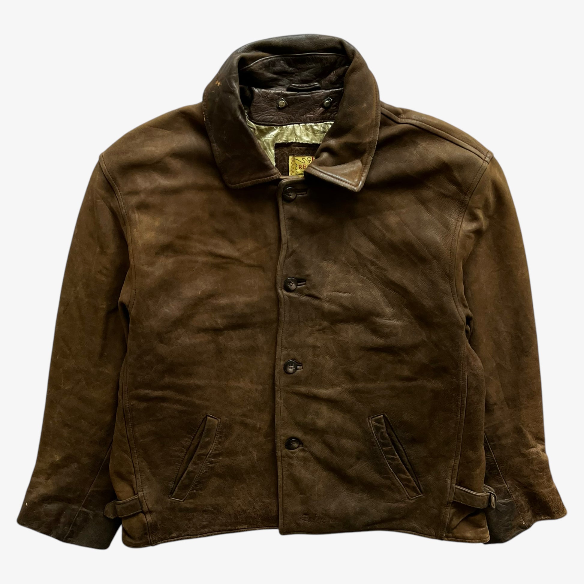 Vintage 90s Mens Redskins Brown Leather Jacket R Collection - Casspios Dream