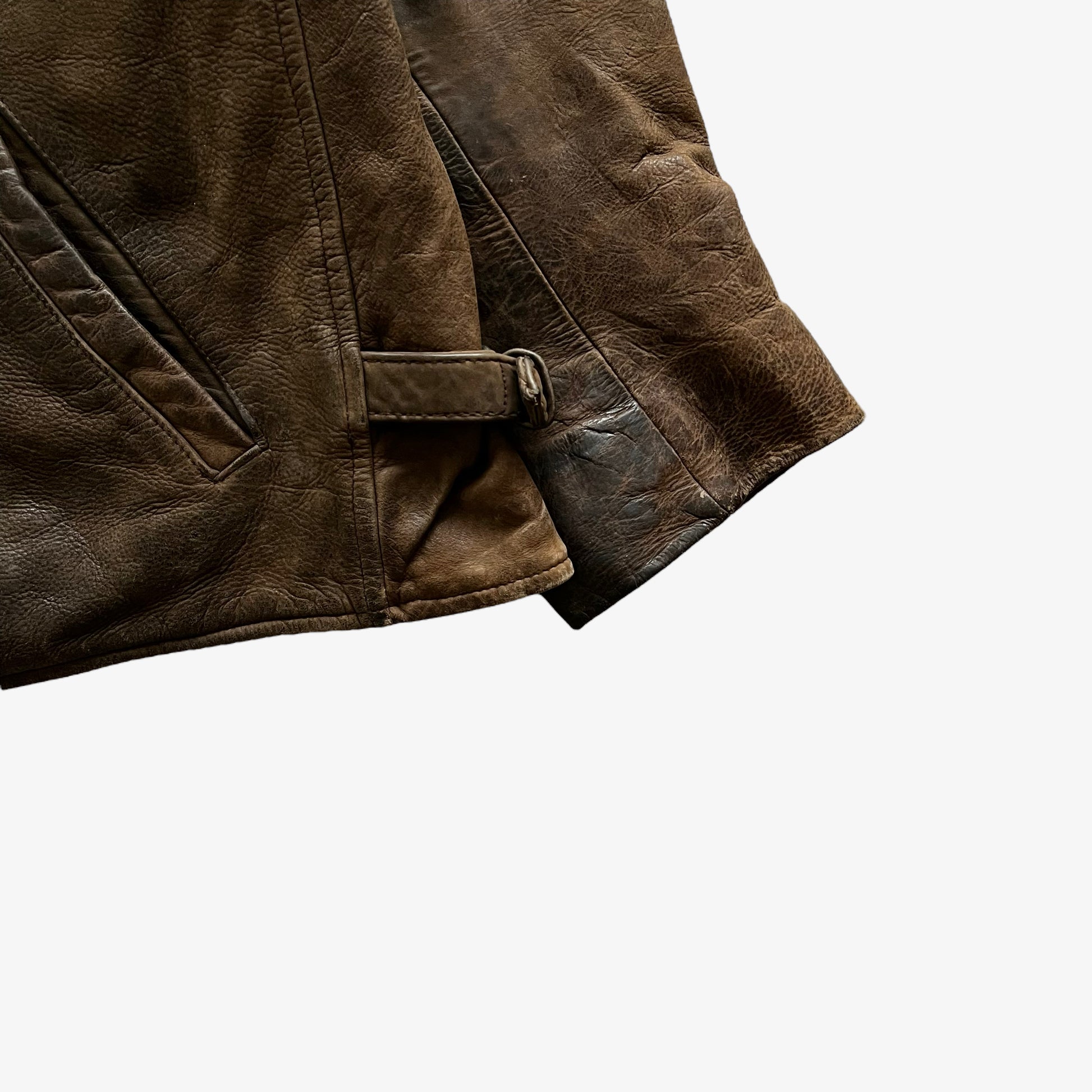 Vintage 90s Mens Redskins Brown Leather Jacket R Collection Cuff - Casspios Dream