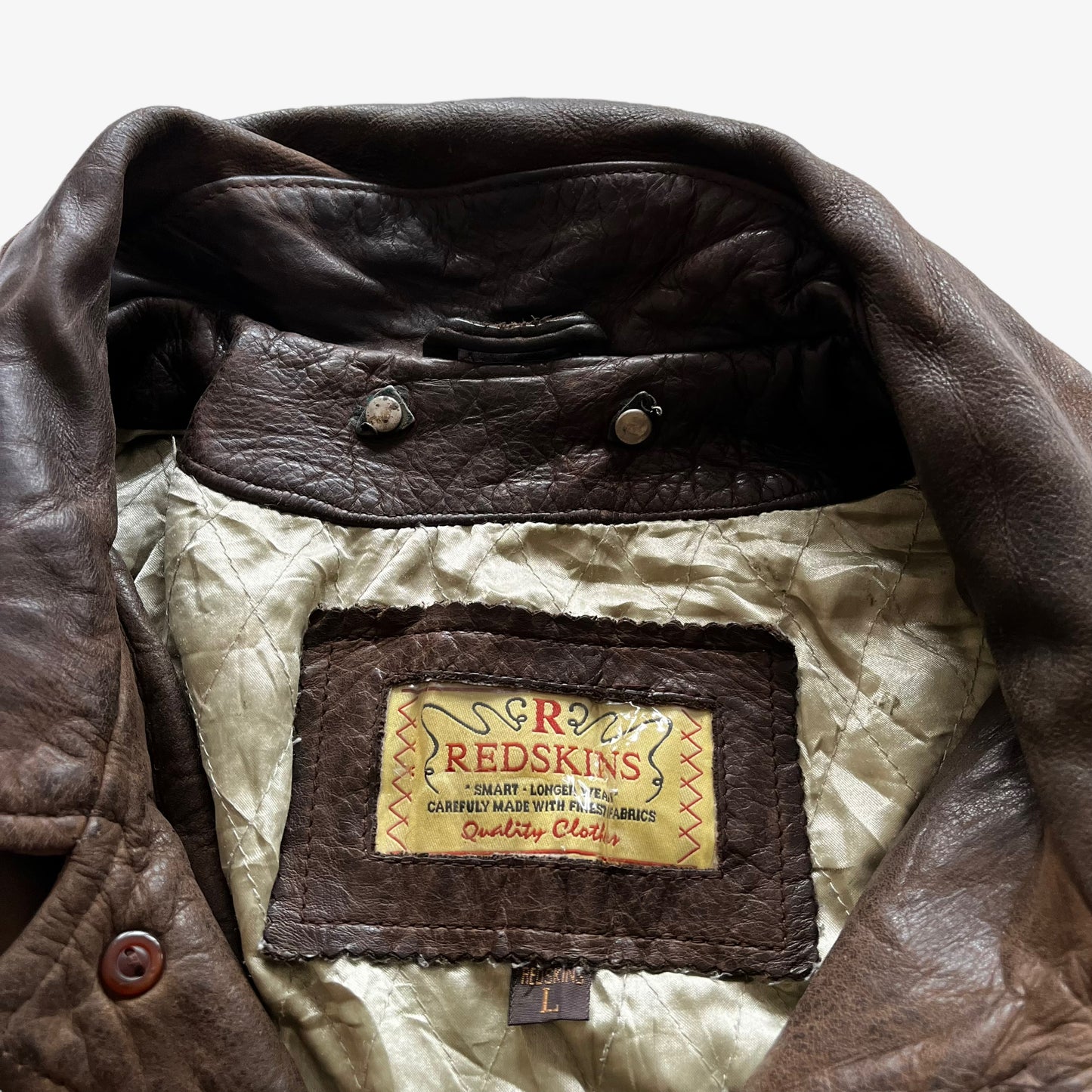 Vintage 90s Mens Redskins Brown Leather Jacket R Collection Label - Casspios Dream