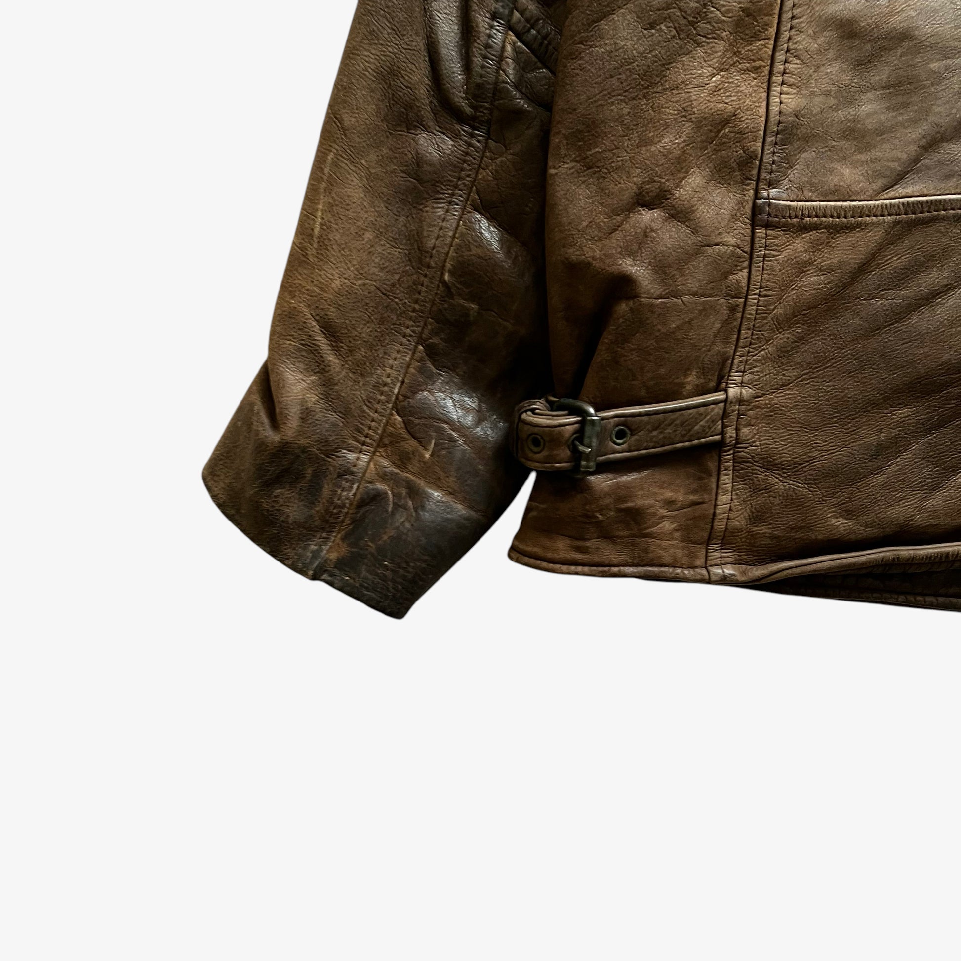 Vintage 90s Mens Redskins Brown Leather Jacket R Collection Sleeve - Casspios Dream