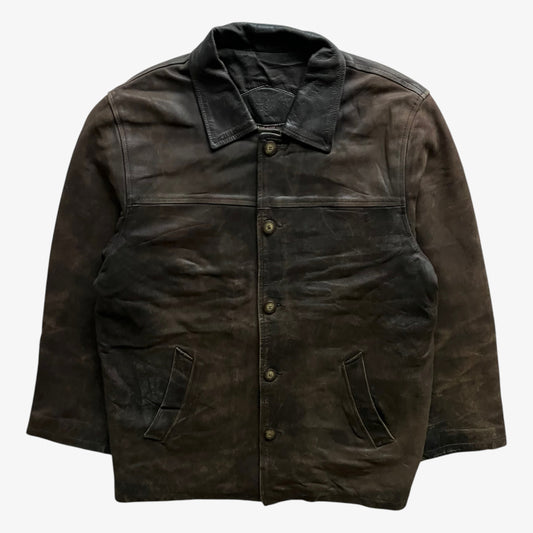 Vintage 90s Mens Redskins Dark Brown Leather Pilot Jacket Tweed Lining - Casspios Dream