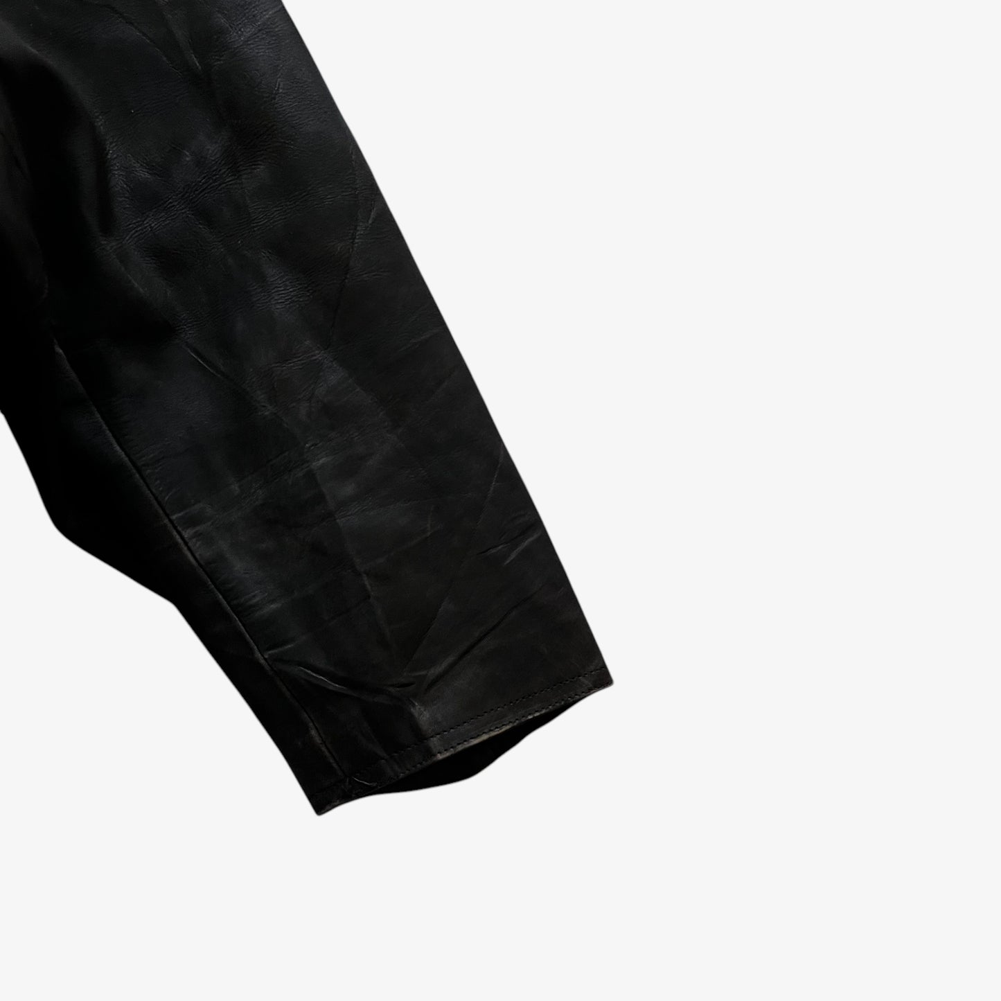 Vintage 90s Mens Redskins Faded Dark Brown Leather Pilot Jacket Arm - Casspios Dream