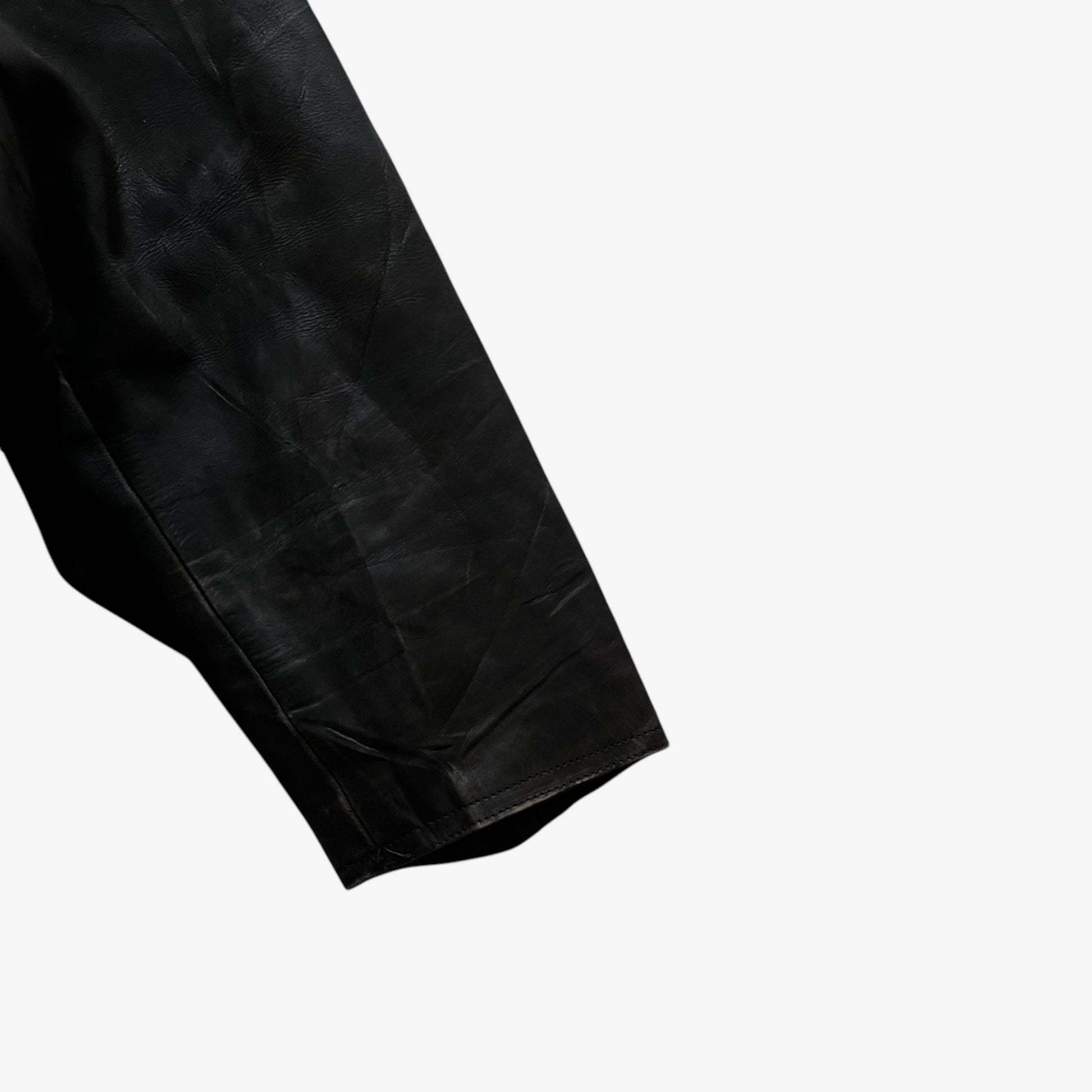 Vintage 90s Mens Redskins Faded Dark Brown Leather Pilot Jacket Arm - Casspios Dream