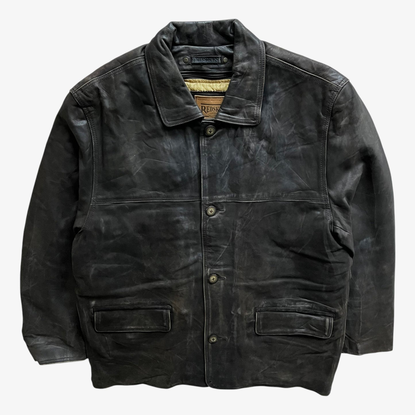 Vintage 90s Mens Redskins Faded Dark Brown Leather Pilot Jacket - Casspios Dream