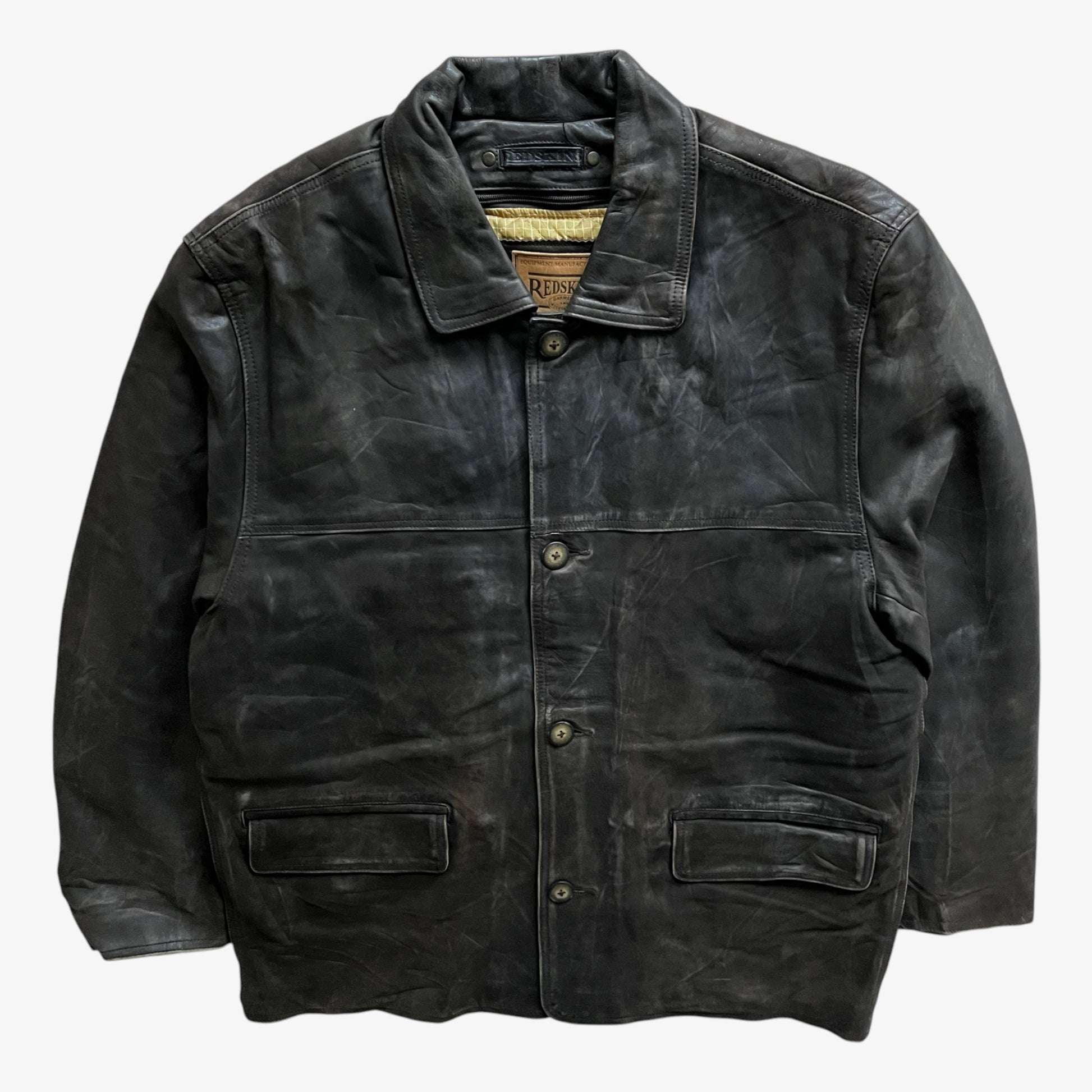 Vintage 90s Mens Redskins Faded Dark Brown Leather Pilot Jacket - Casspios Dream