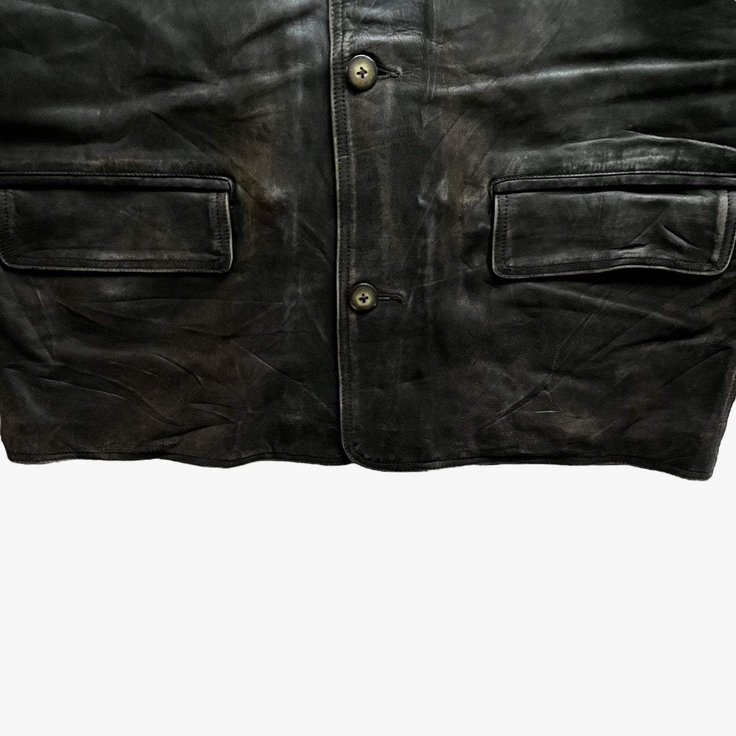 Vintage 90s Mens Redskins Faded Dark Brown Leather Pilot Jacket Hem - Casspios Dream