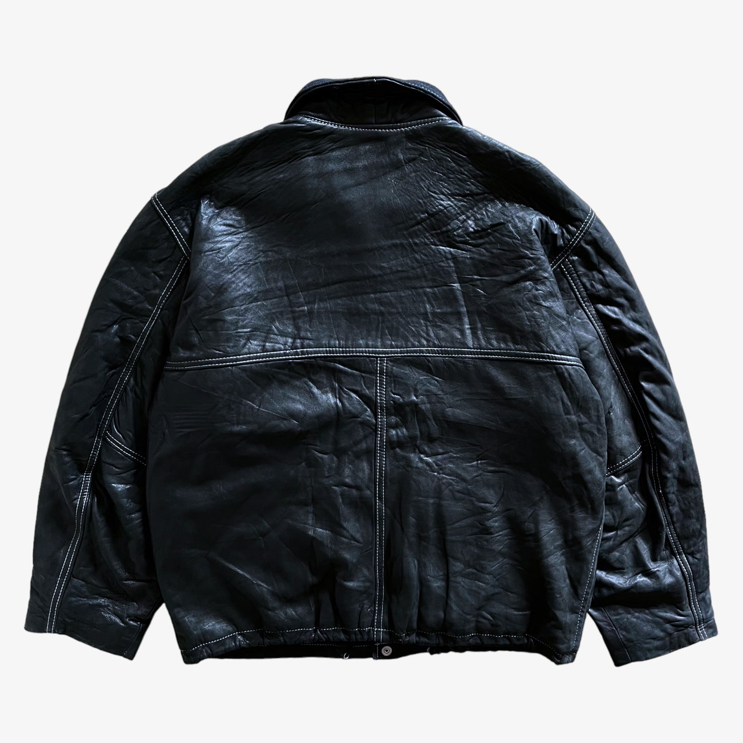 Vintage 90s Mens Redskins National League Black Leather Varsity Jacket Back - Casspios Dream