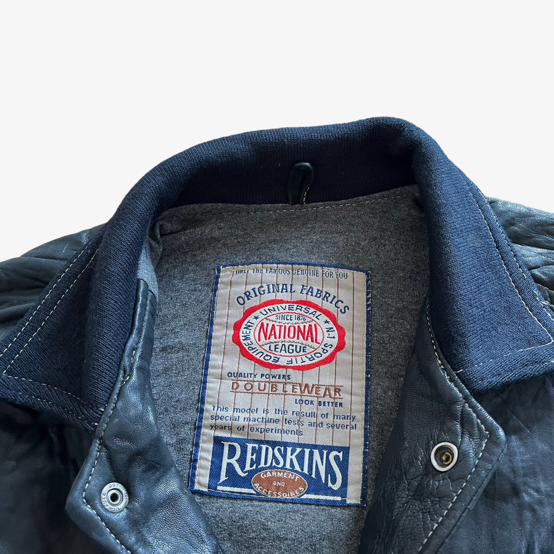 Vintage 90s Mens Redskins National League Black Leather Varsity Jacket Label - Casspios Dream