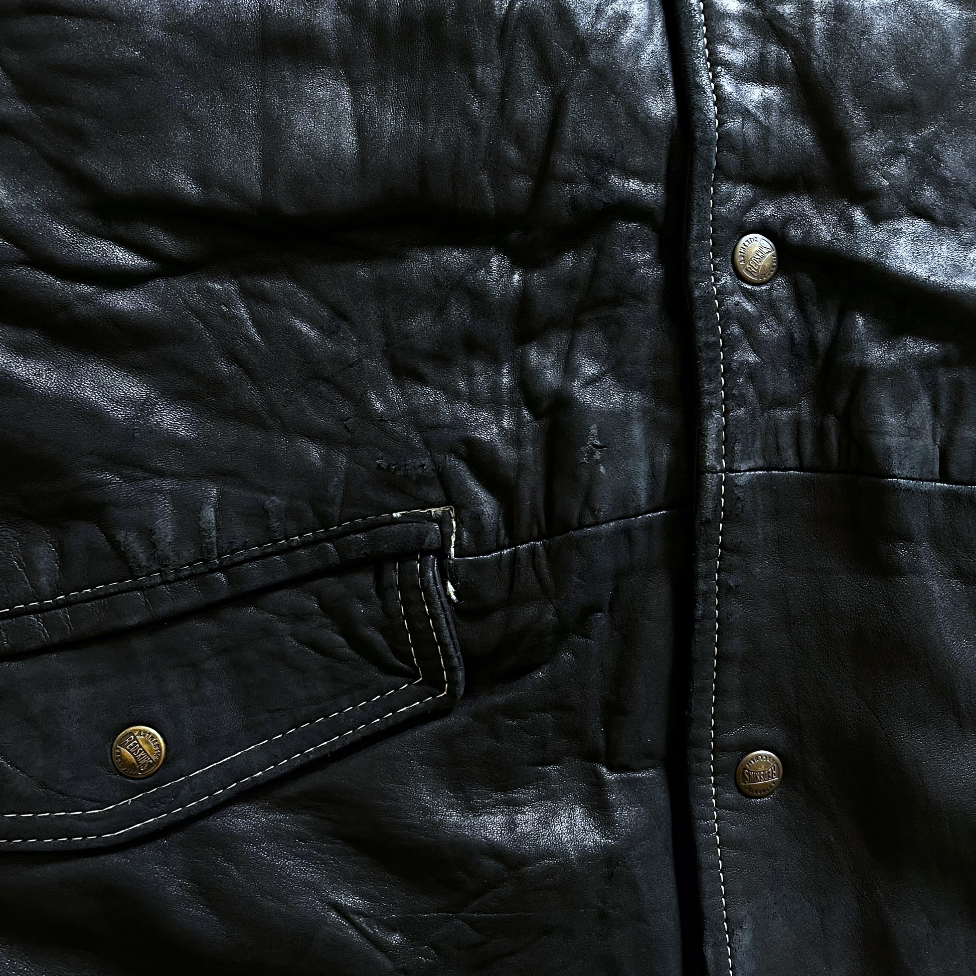 Vintage 90s Mens Redskins National League Black Leather Varsity Jacket Wear - Casspios Dream