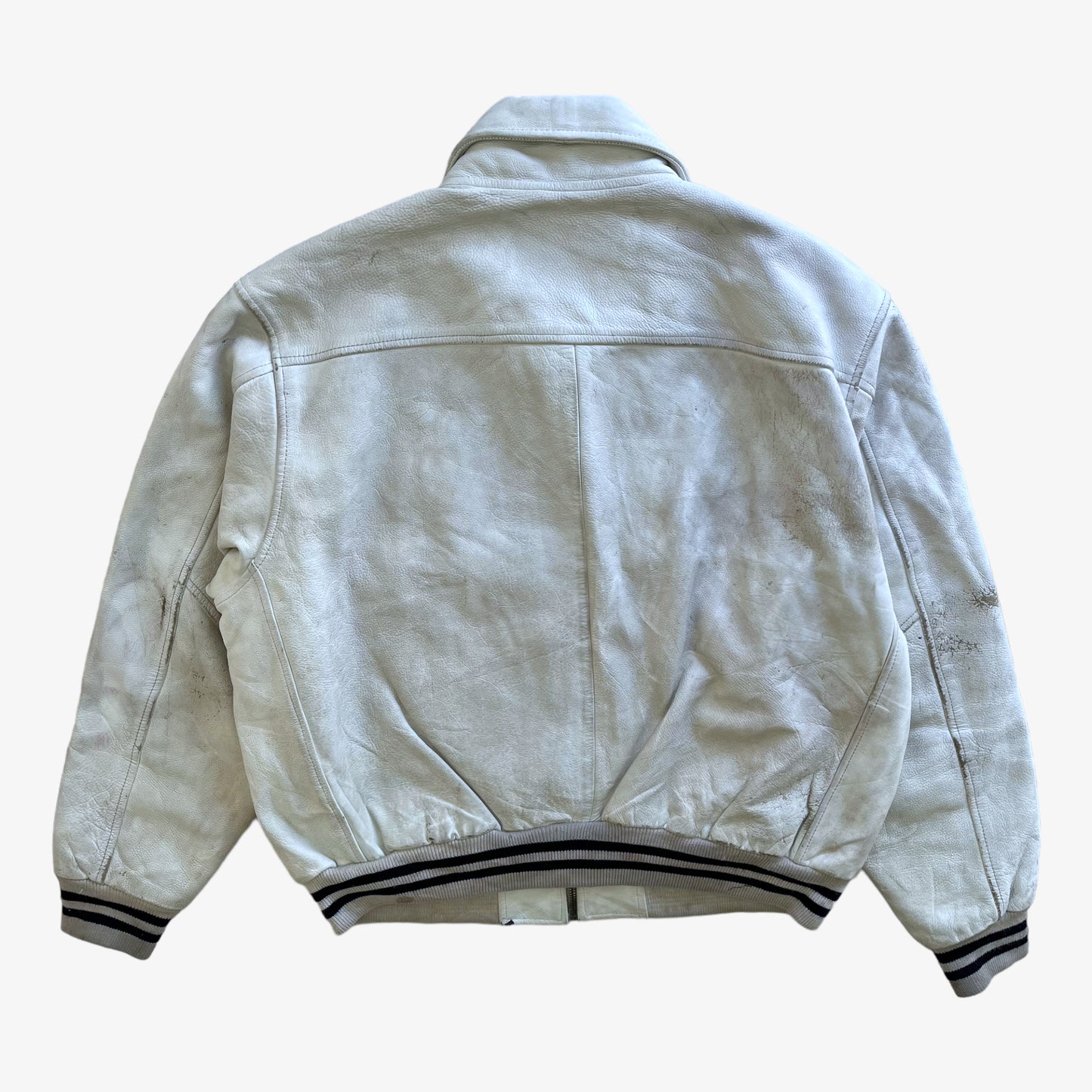 Vintage 90s Mens Redskins White Leather Varsity Jacket Back - Casspios Dream