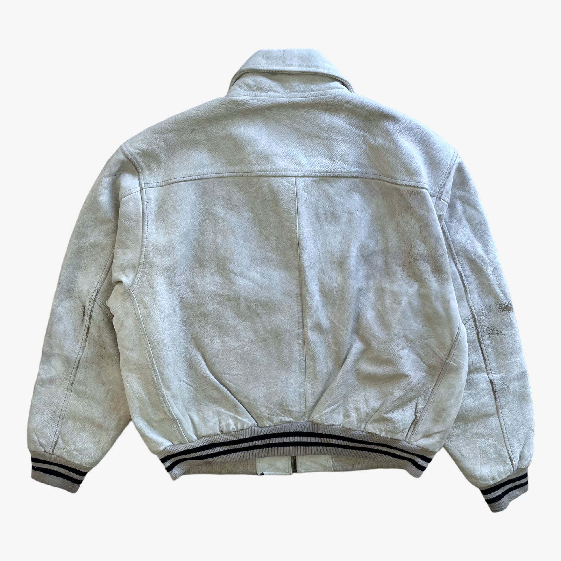 Vintage 90s Mens Redskins White Leather Varsity Jacket Back - Casspios Dream