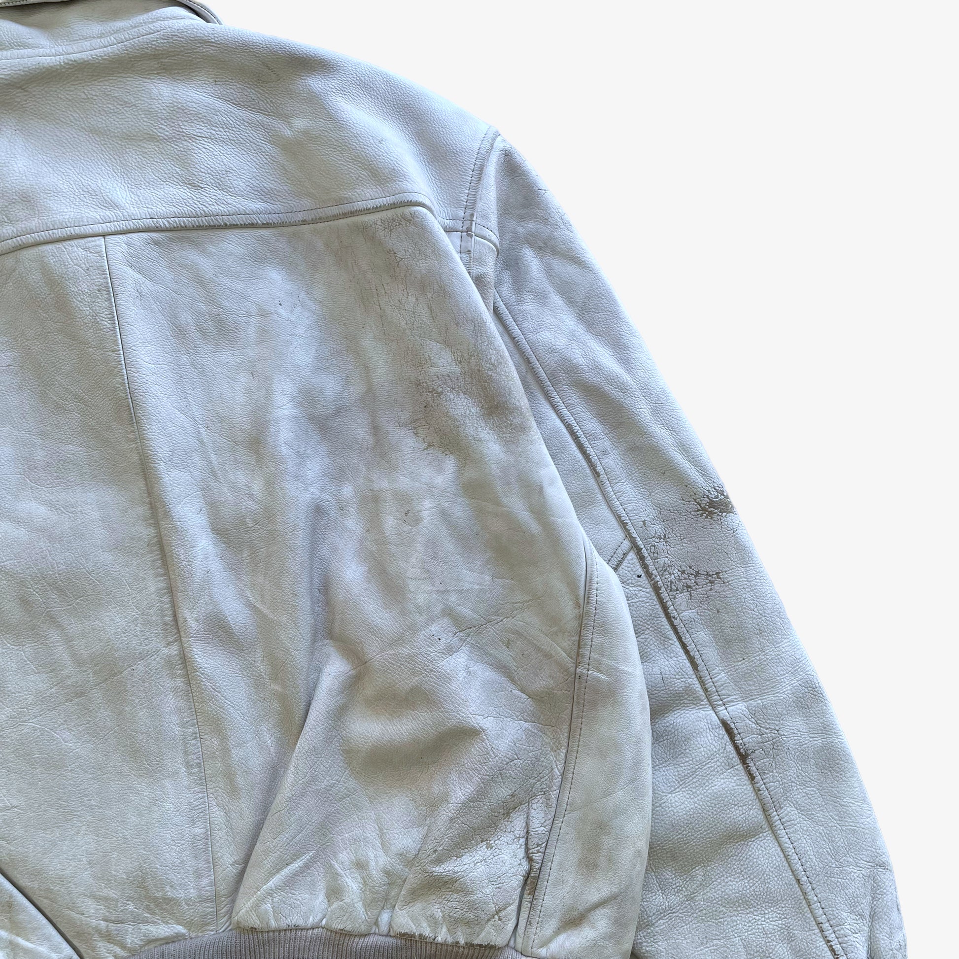 Vintage 90s Mens Redskins White Leather Varsity Jacket Back Wear - Casspios Dream