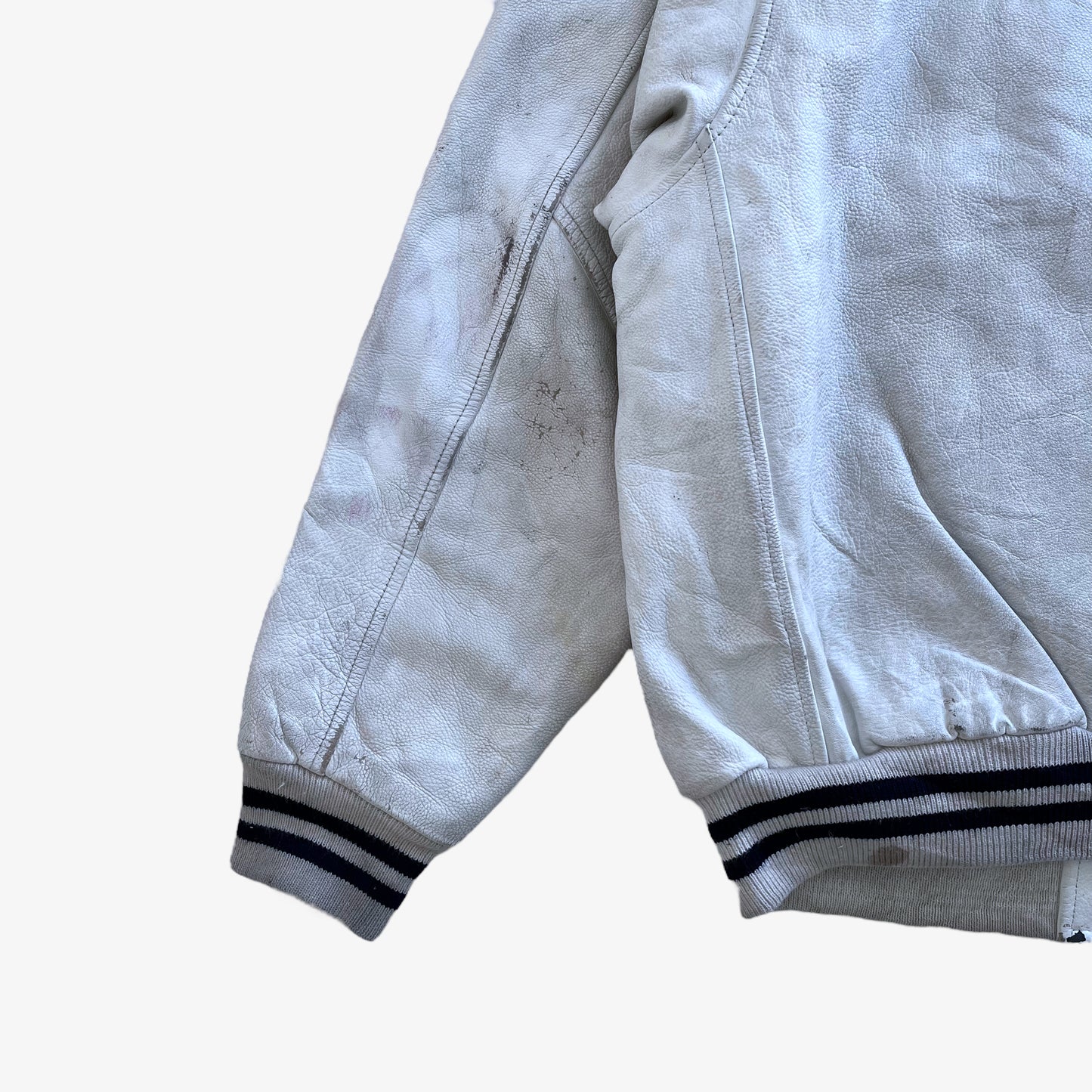 Vintage 90s Mens Redskins White Leather Varsity Jacket Letterman - Casspios Dream