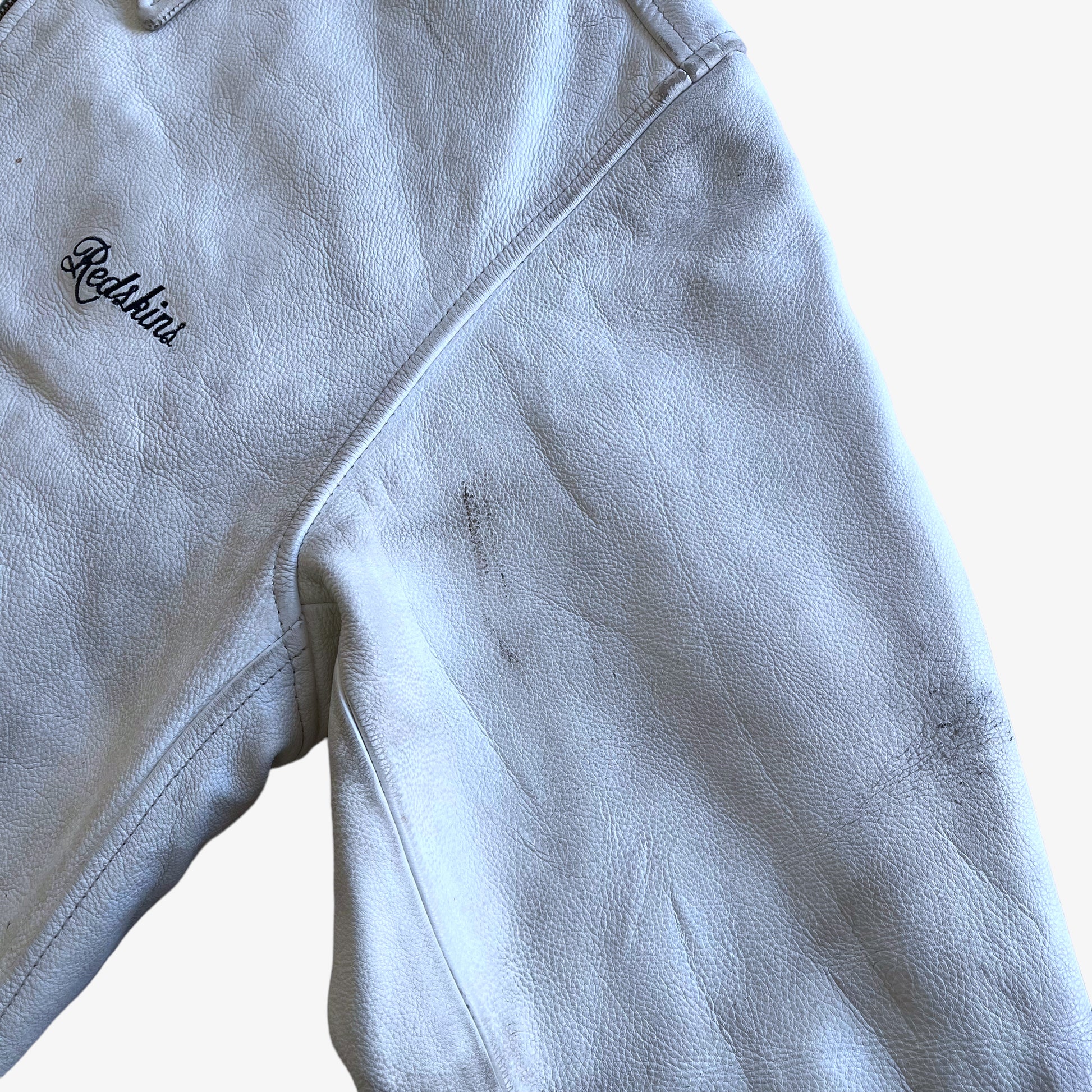 Vintage 90s Mens Redskins White Leather Varsity Jacket Mark - Casspios Dream