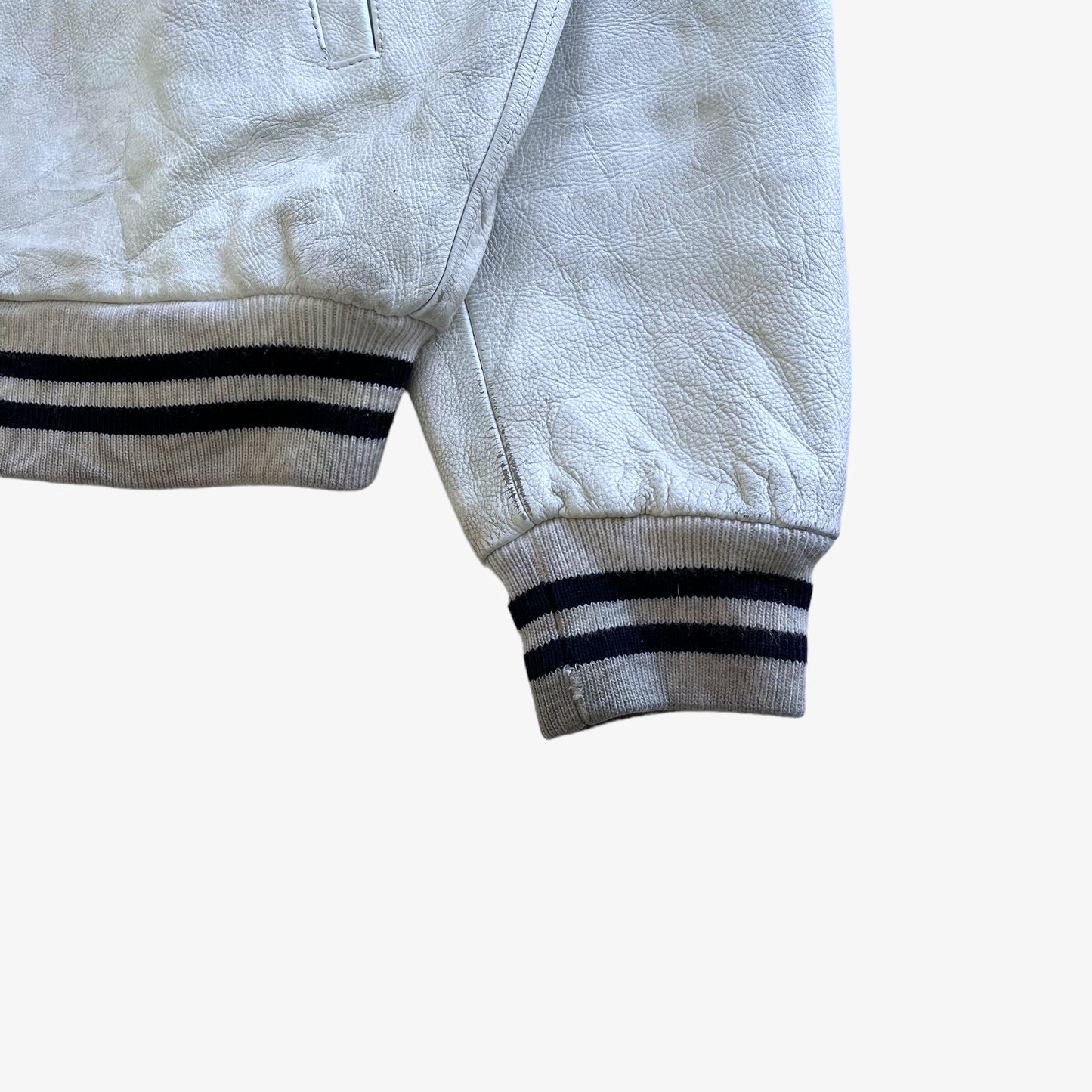 Vintage 90s Mens Redskins White Leather Varsity Jacket Sleeve - Casspios Dream