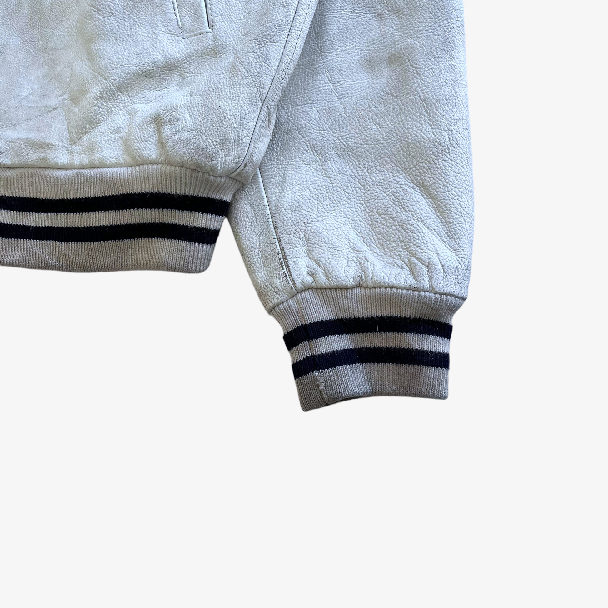 Vintage 90s Mens Redskins White Leather Varsity Jacket Sleeve - Casspios Dream