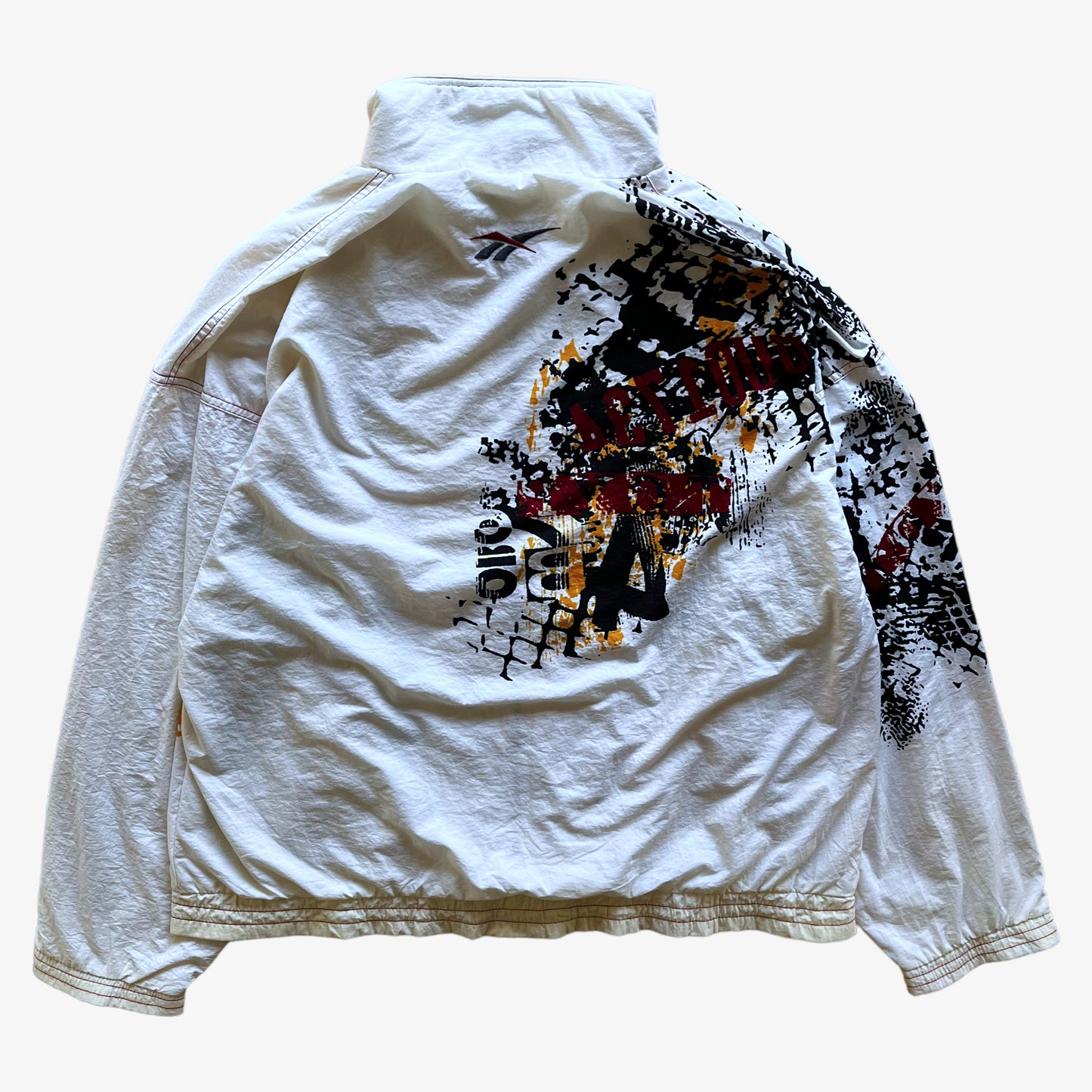 Vintage 90s Mens Reebok Abstract White Track Jacket Back - Casspios Dream