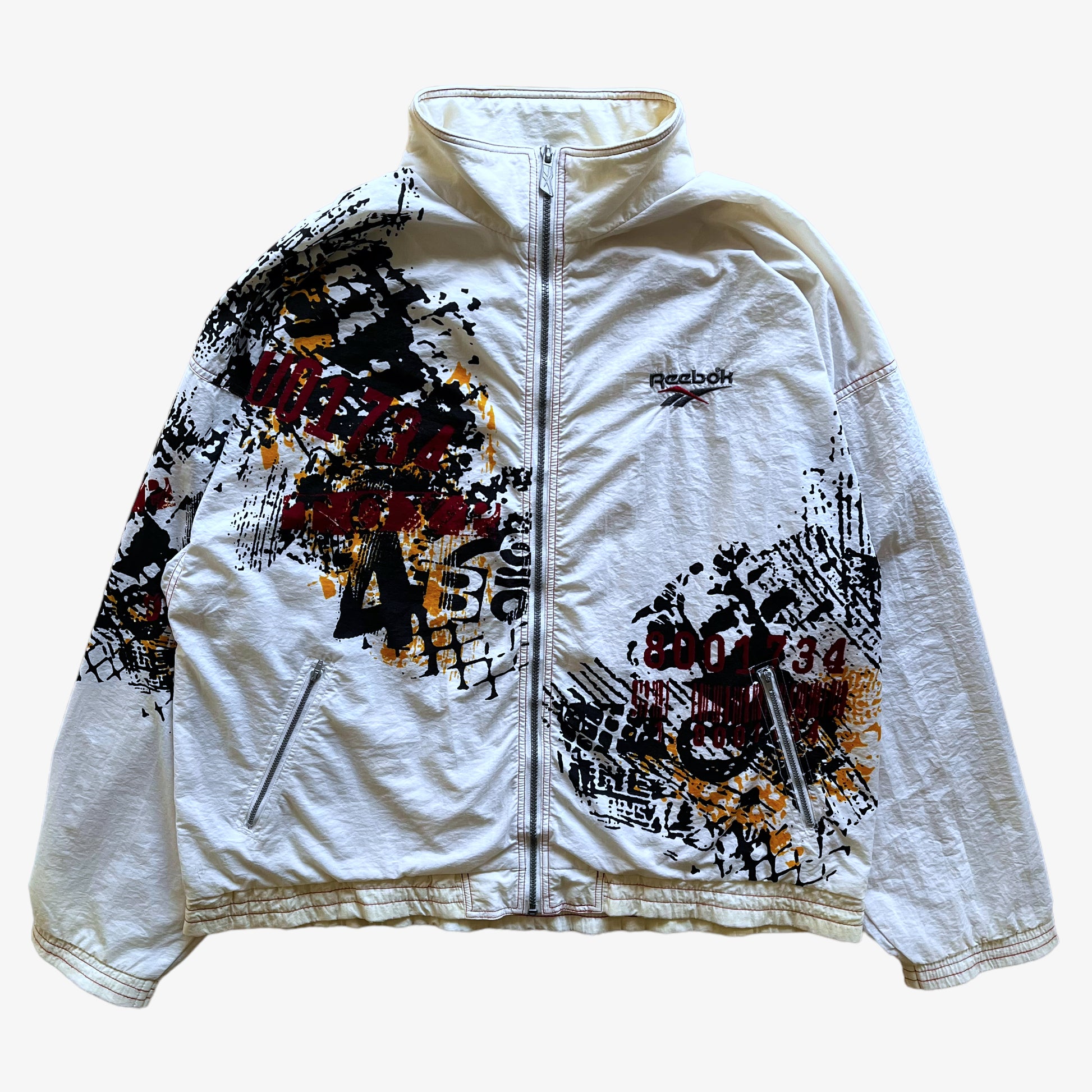 Vintage 90s Mens Reebok Abstract White Track Jacket - Casspios Dream