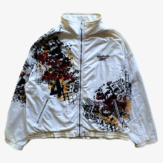 Vintage 90s Mens Reebok Abstract White Track Jacket - Casspios Dream