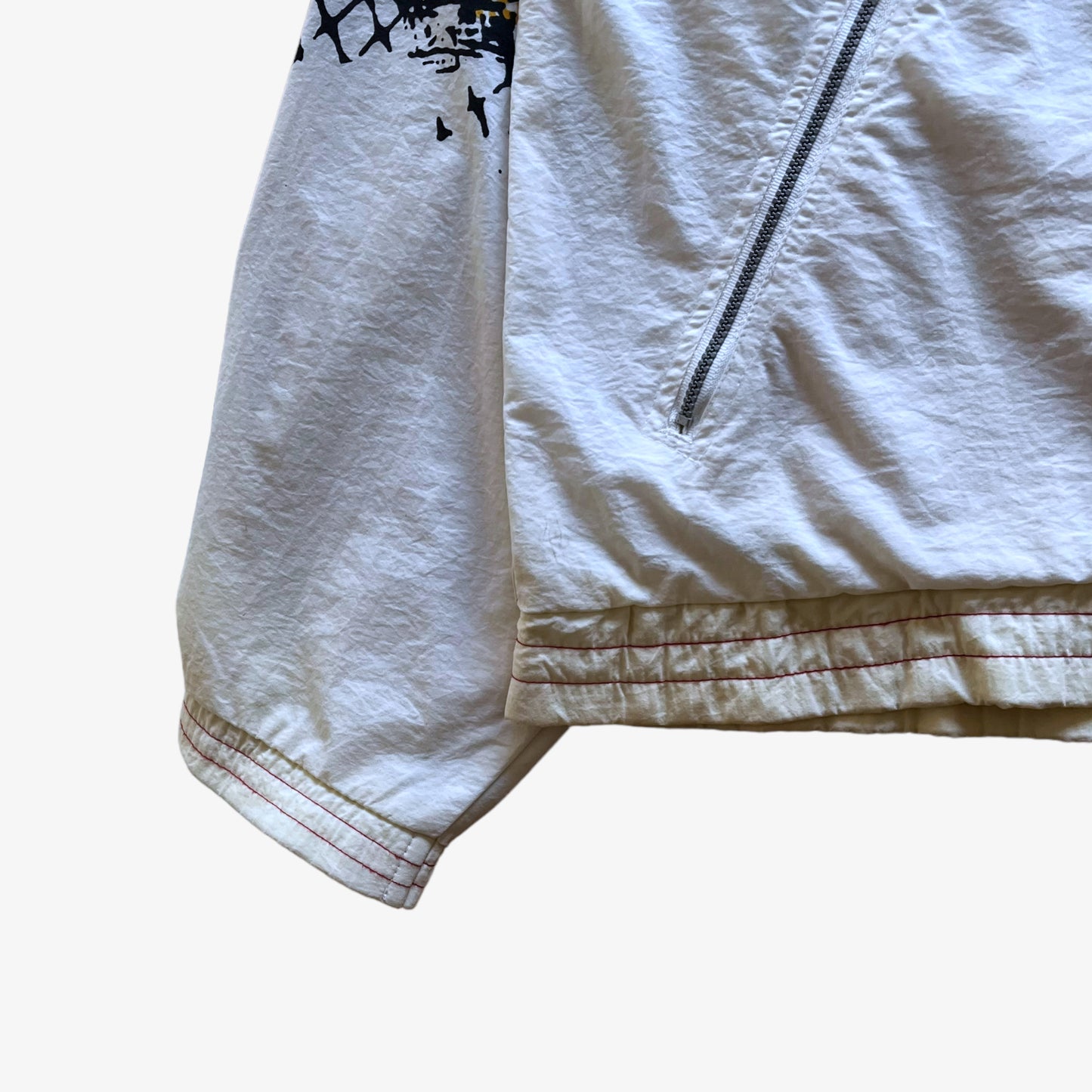 Vintage 90s Mens Reebok Abstract White Track Jacket Hem - Casspios Dream