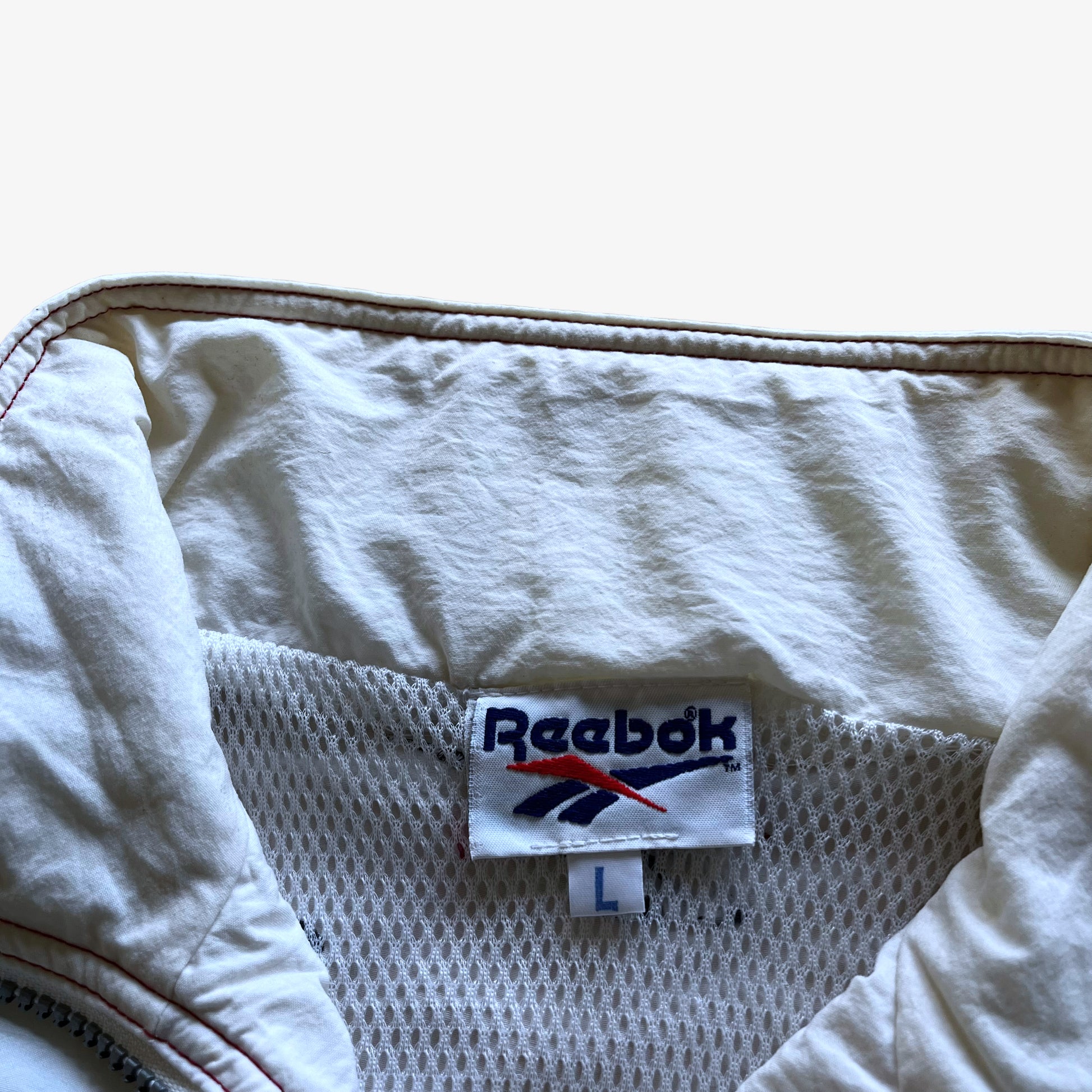 Vintage 90s Mens Reebok Abstract White Track Jacket Label - Casspios Dream