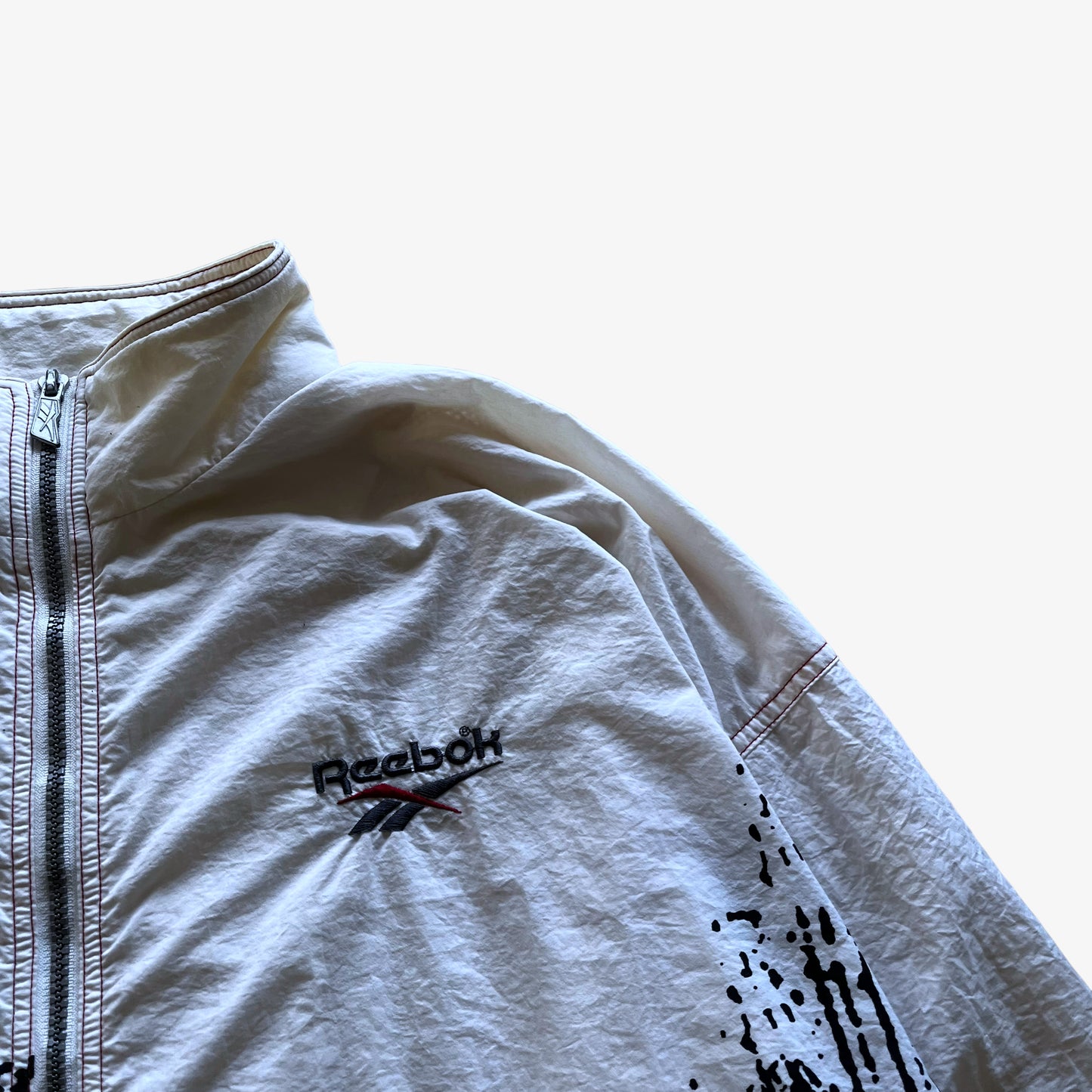 Vintage 90s Mens Reebok Abstract White Track Jacket Logo - Casspios Dream