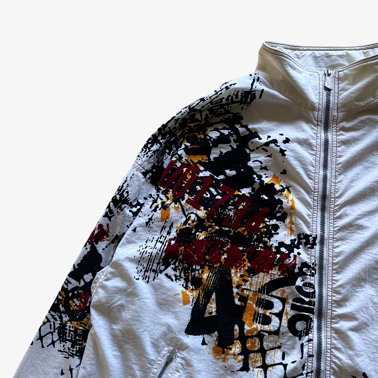 Vintage 90s Mens Reebok Abstract White Track Jacket Pattern - Casspios Dream