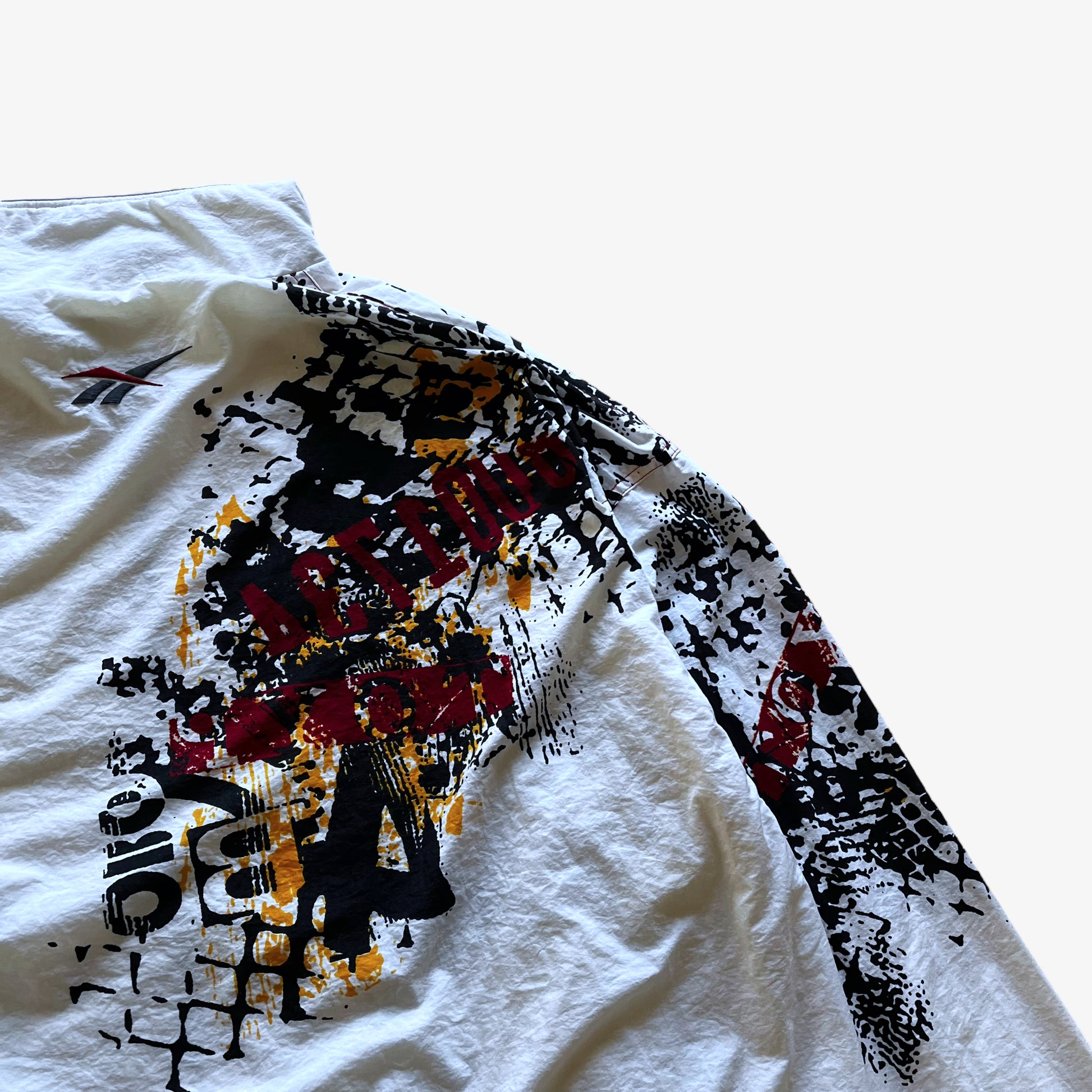 Vintage 90s Mens Reebok Abstract White Track Jacket Shoulder - Casspios Dream