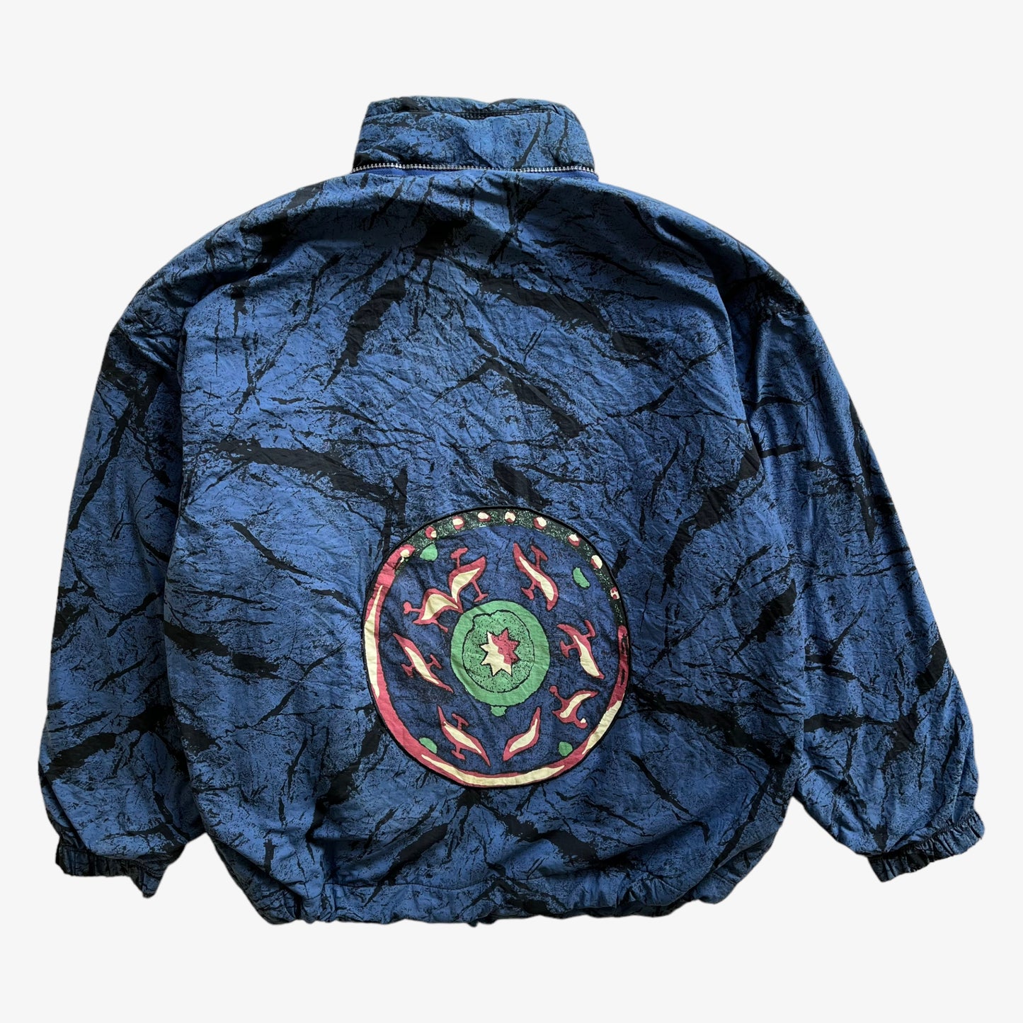 Vintage 90s Mens Reebok Blue Quarter Zip Pullover With Back Abstract Graphic Print Back - Casspios Dream