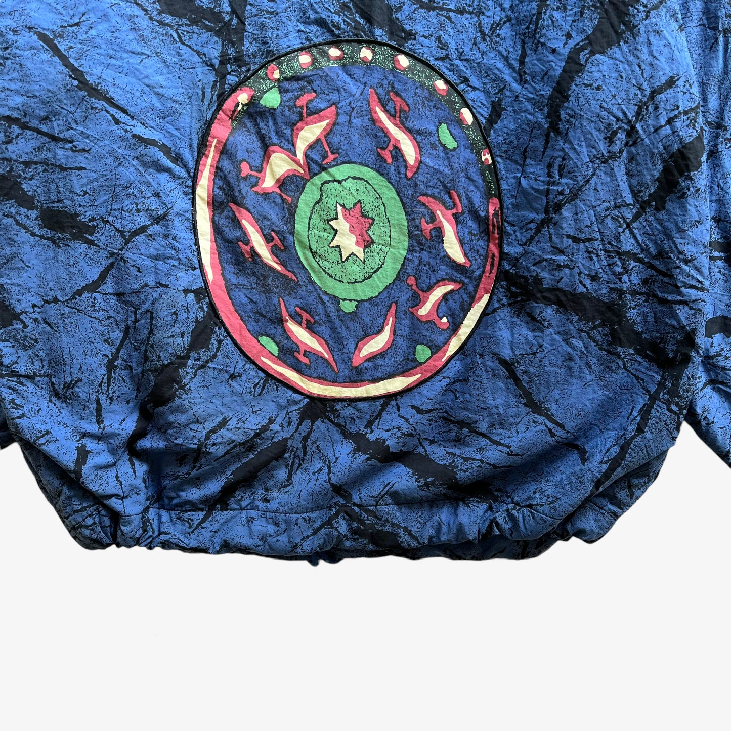 Vintage 90s Mens Reebok Blue Quarter Zip Pullover With Back Abstract Graphic Print Back Hem - Casspios Dream
