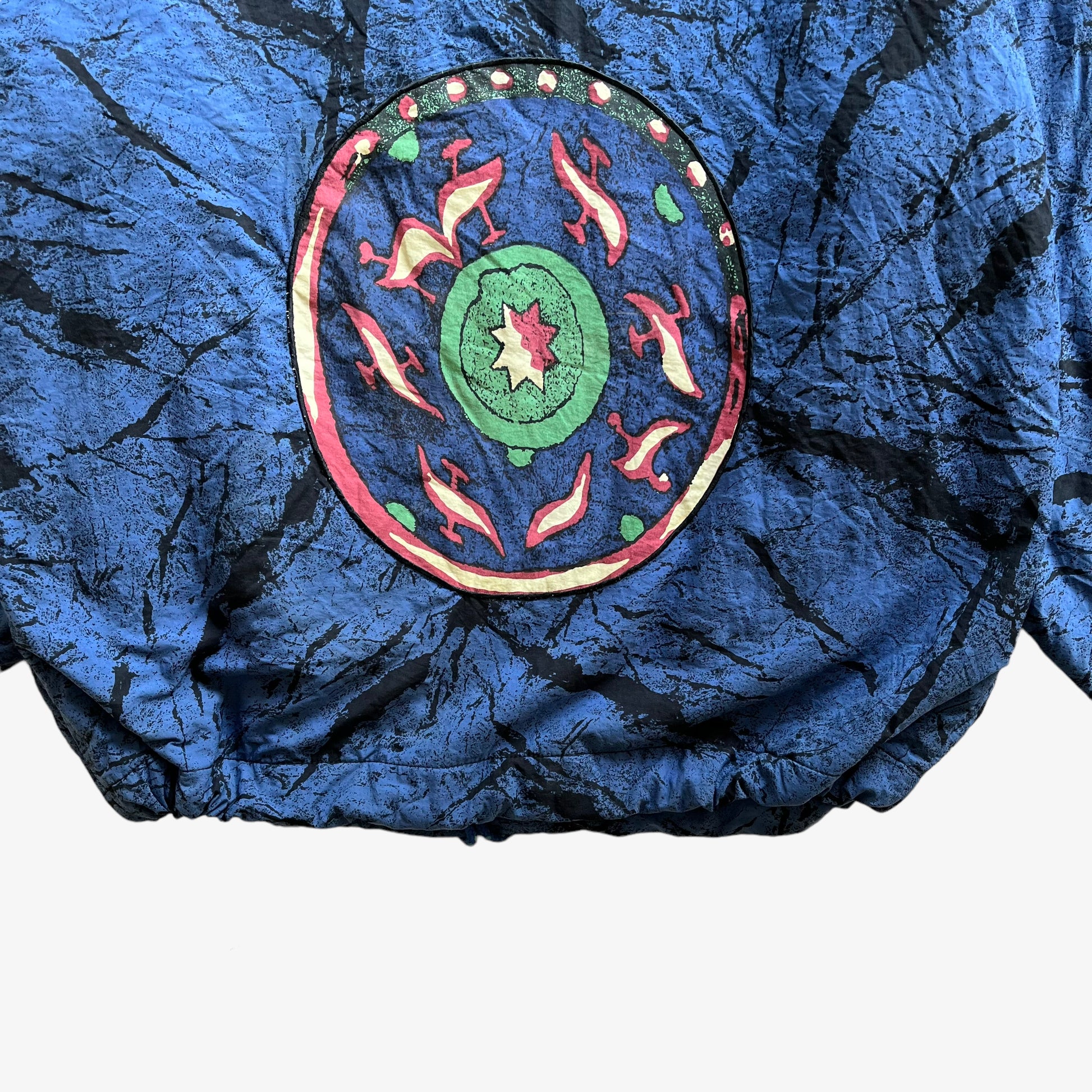 Vintage 90s Mens Reebok Blue Quarter Zip Pullover With Back Abstract Graphic Print Back Hem - Casspios Dream