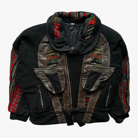 Vintage 90s Mens Roger Springfields Textured Jacket With Leather Trim - Casspios Dream