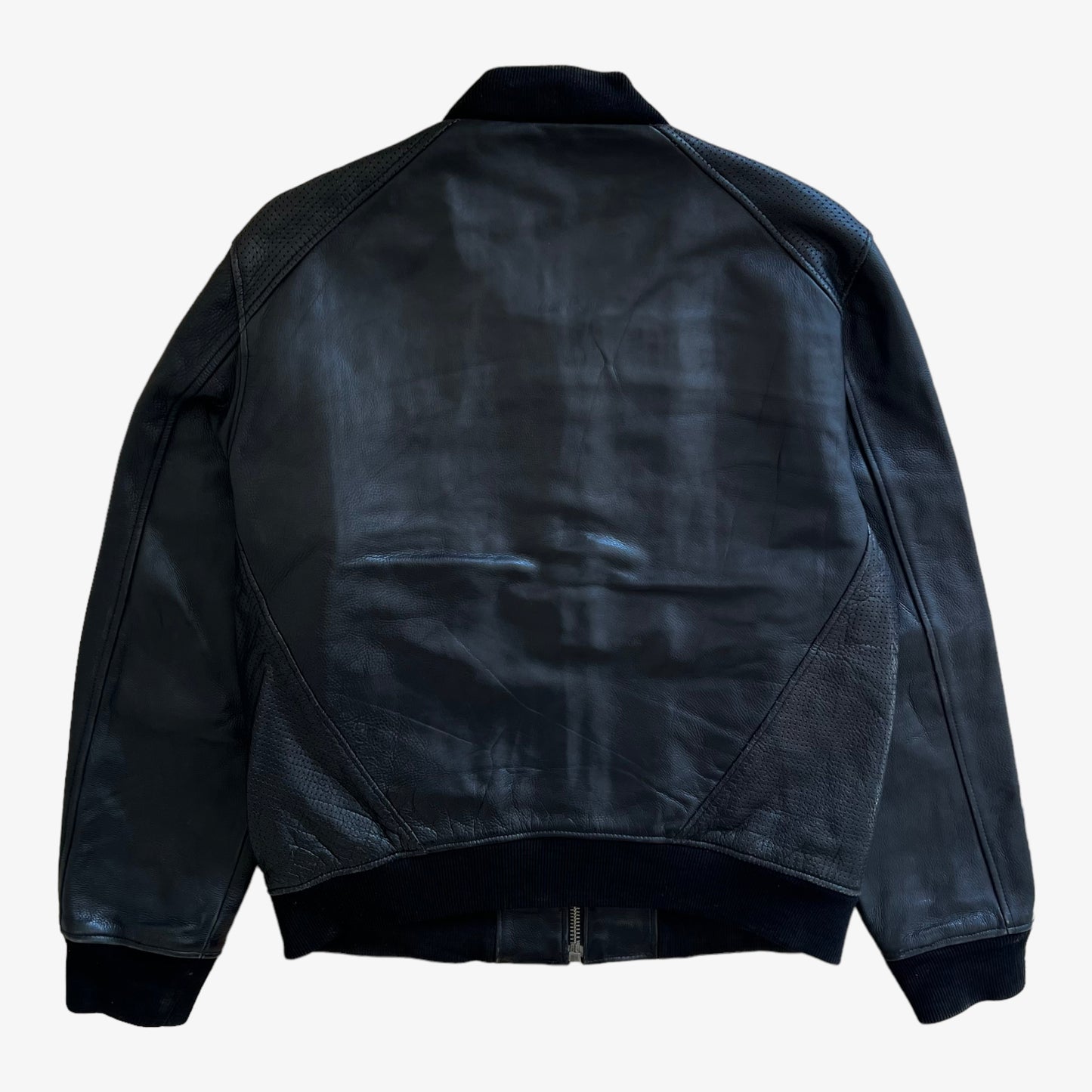 Vintage 90s Men's Schott NYC Black Leather Jacket Back - Casspios Dream