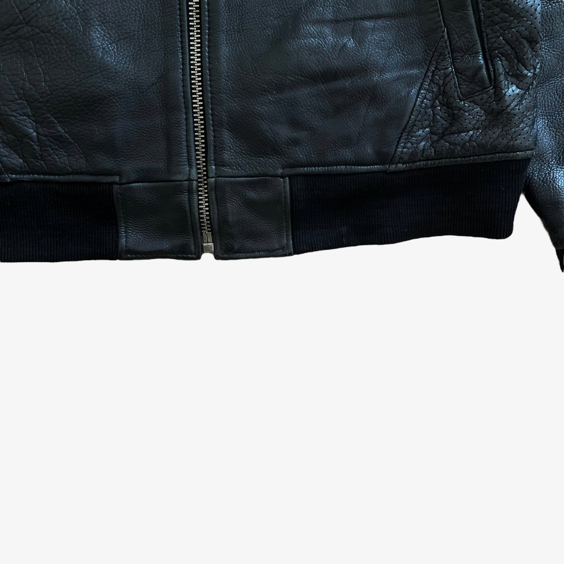 Vintage 90s Men's Schott NYC Black Leather Jacket Hem - Casspios Dream