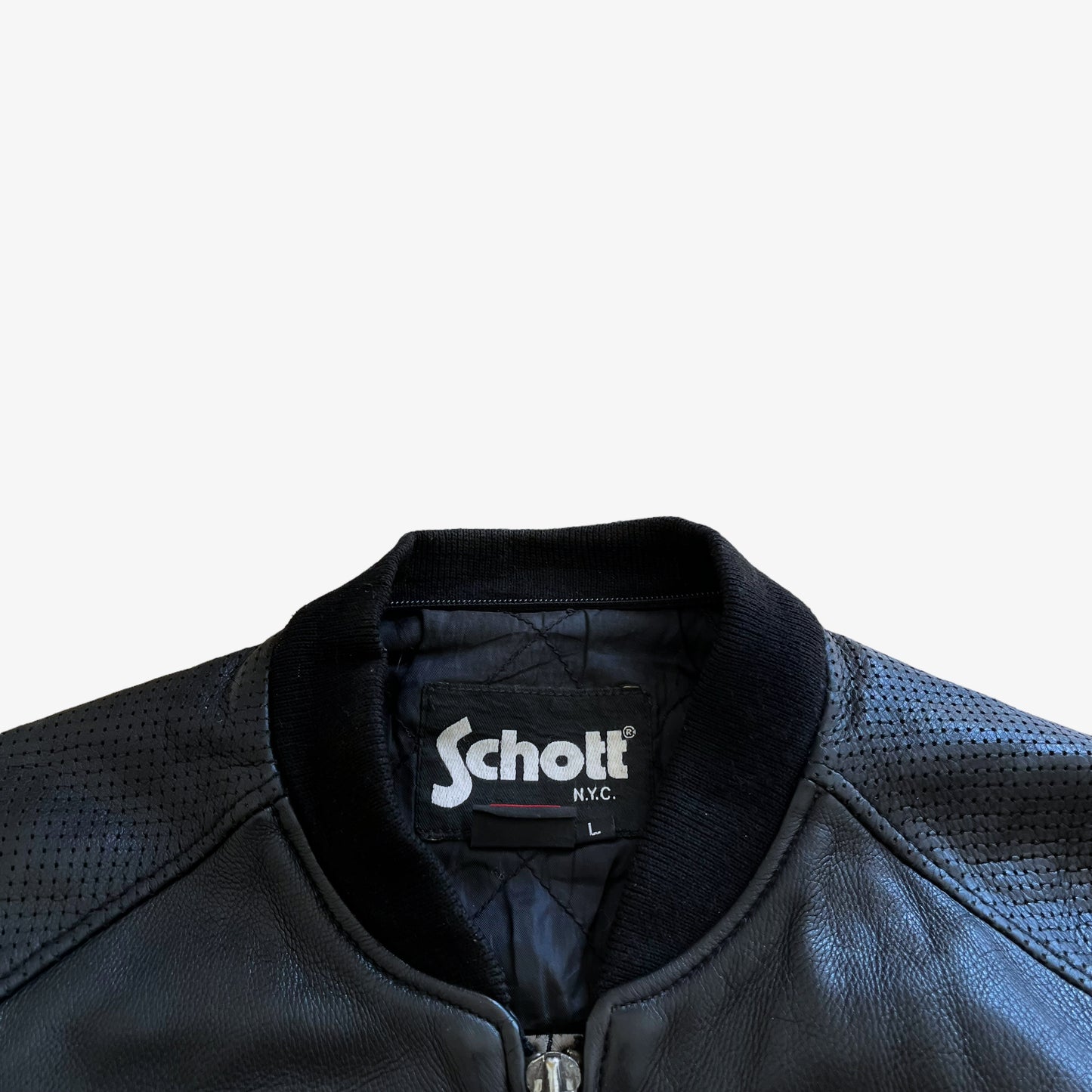 Vintage 90s Men's Schott NYC Black Leather Jacket Label - Casspios Dream