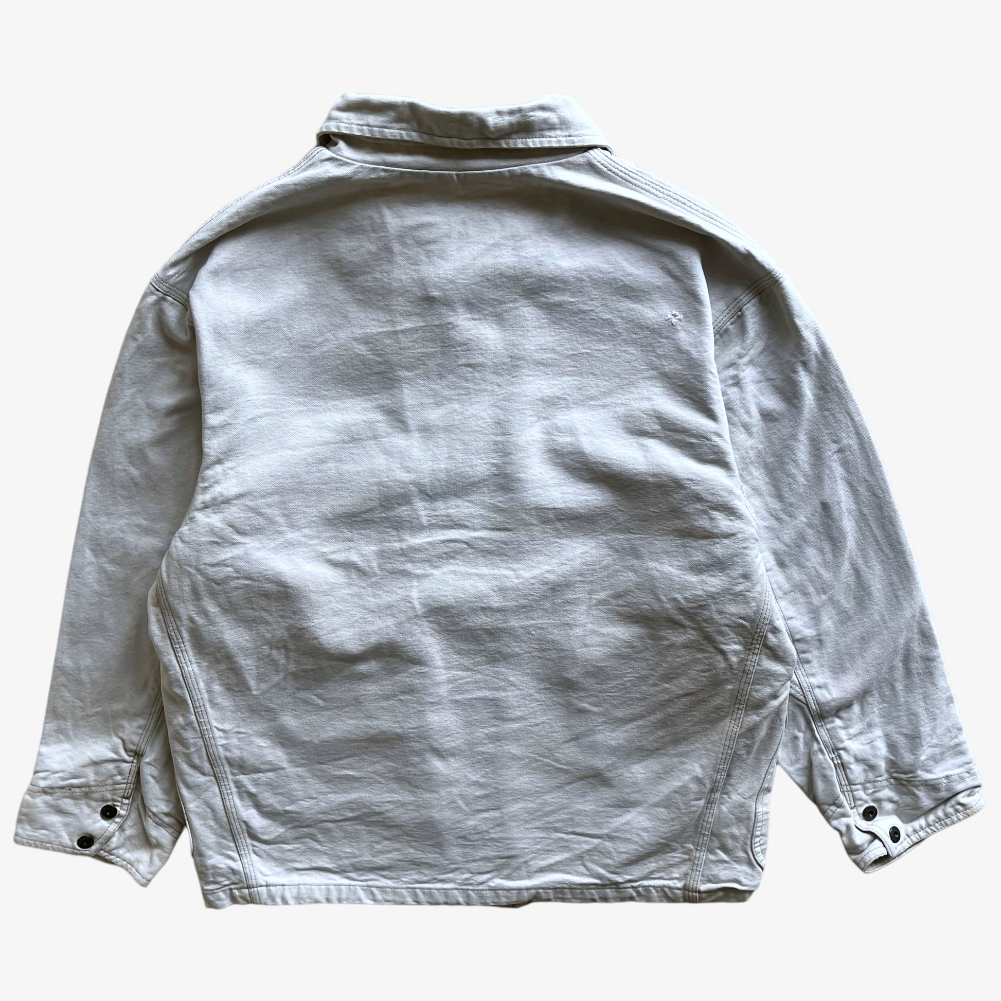 Vintage 90s Mens Schott NYC White Denim Utility Jacket Back - Casspios Dream