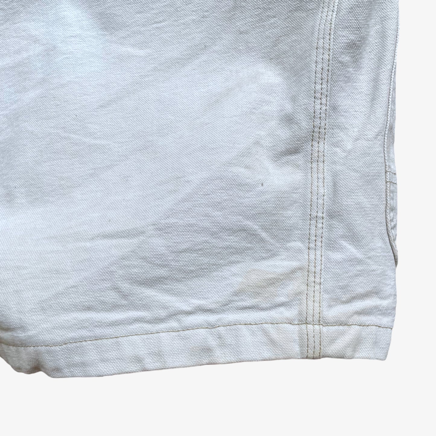 Vintage 90s Mens Schott NYC White Denim Utility Jacket Back Hem - Casspios Dream