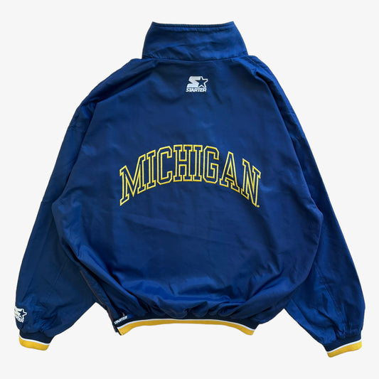Vintage 90s Mens Starter Michigan Wolverines Navy Quarter Zip Pullover Back - Casspios Dream